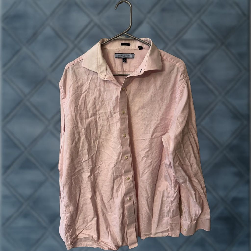 Tommy Hilfiger VINTAGE Tommy Hilfiger Shirt Ithaca Slim Fit Long Sleeve Button Front 17 XL Pink Size US XL / EU 56 / 4 - 1 Thumbnail