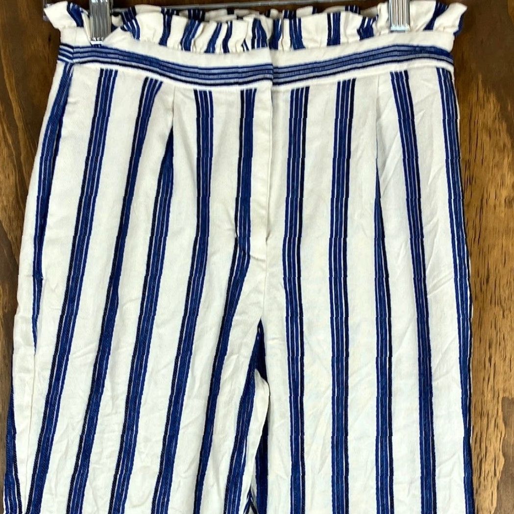 Express Express Womens Pants Striped Ankle High Rise 00R Blue Cream Stretch Size 24" / US 00 / IT 34 - 2 Thumbnail