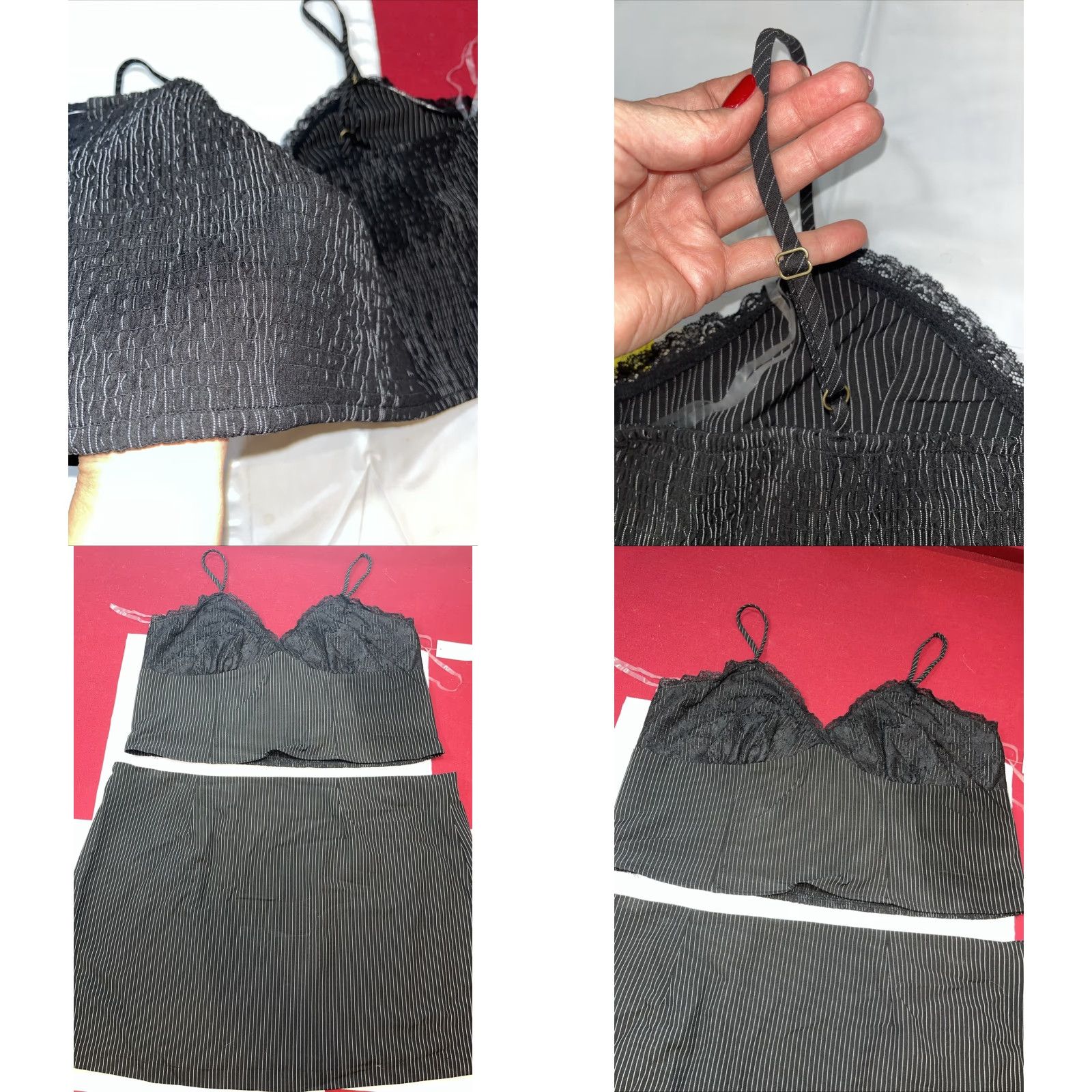 Vintage No Boundaries 2XL Black White Pin Striped Bustier Corset Lace Top Skirt Set Women's gangster 1920s Fusion Night Clubwear Costume Size XXL / US 16-18 / IT 52-54 - 10 Thumbnail