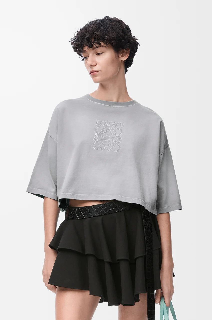 Loewe o1loc1c0525 Cropped T-Shirt In Cotton in Light Grey Size M / US 6-8 / IT 42-44 - 3 Thumbnail