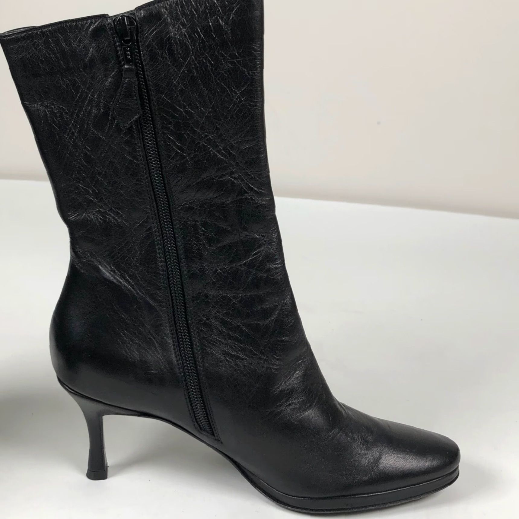 Vintage Botticelli Womens Boots Mid Calf Leather Zip Stiletto Heel 2-2.9in Black Solid M Calf Womens 7 Bootie Size US 7 / IT 37 - 5 Thumbnail