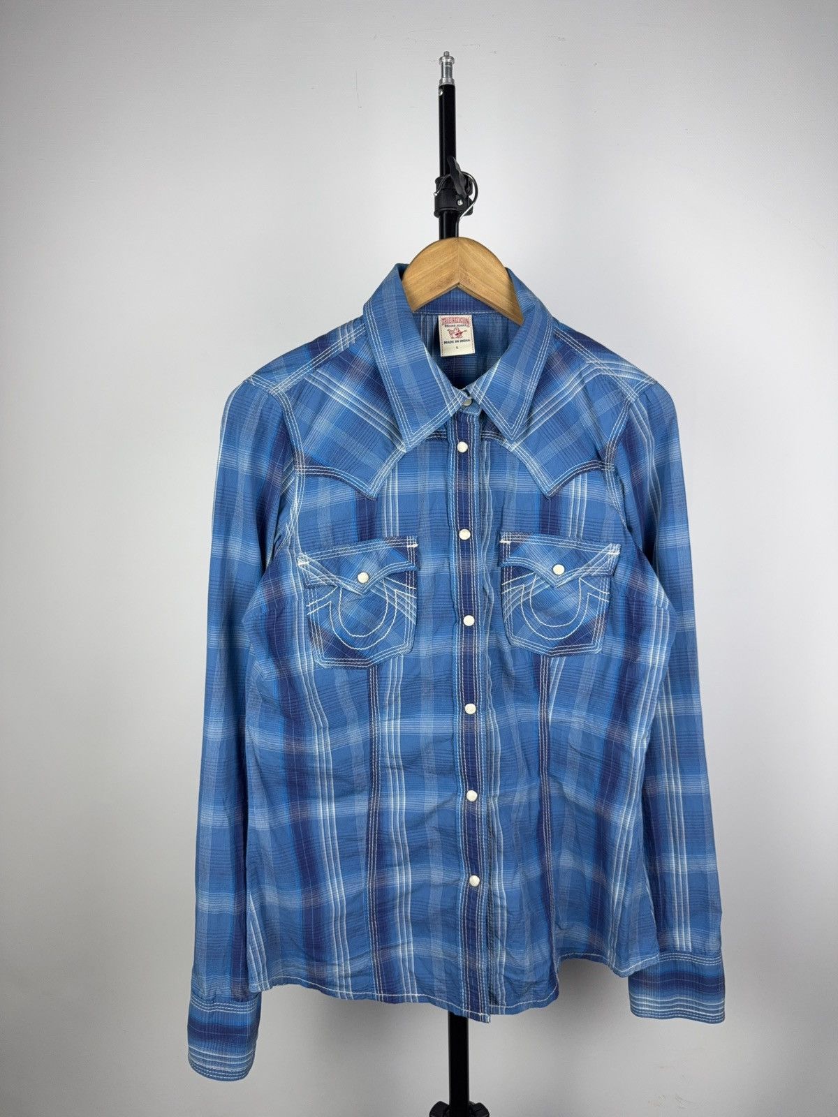 True Religion True Religion Blue Plaid Western Shirt Snap Button Size L / US 10 / IT 46 - 1 Thumbnail