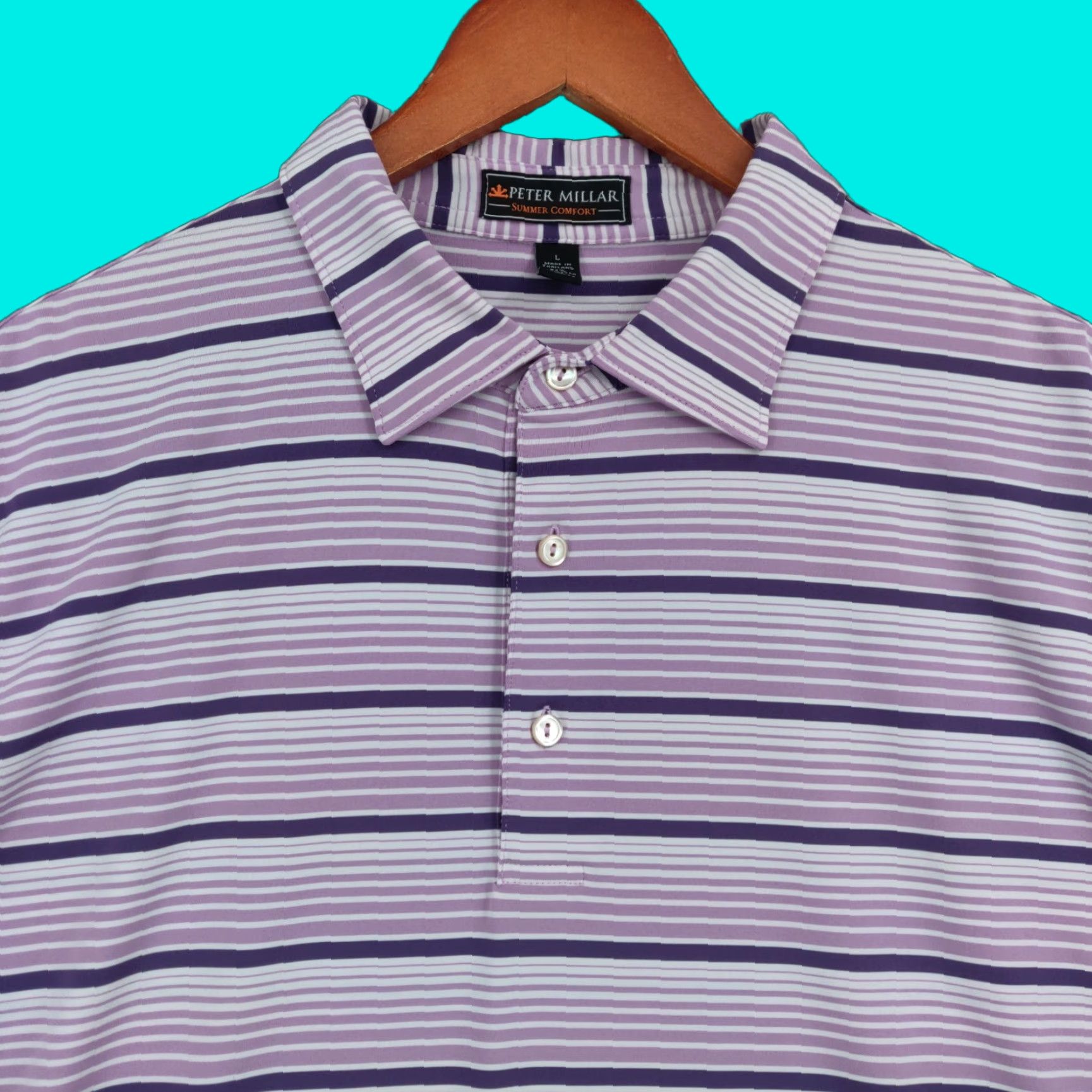 Peter Millar Peter Millar Summer Comfort Polo Shirt Mens Large Purple Striped Golf Shirt Size US L / EU 52-54 / 3 - 1 Thumbnail
