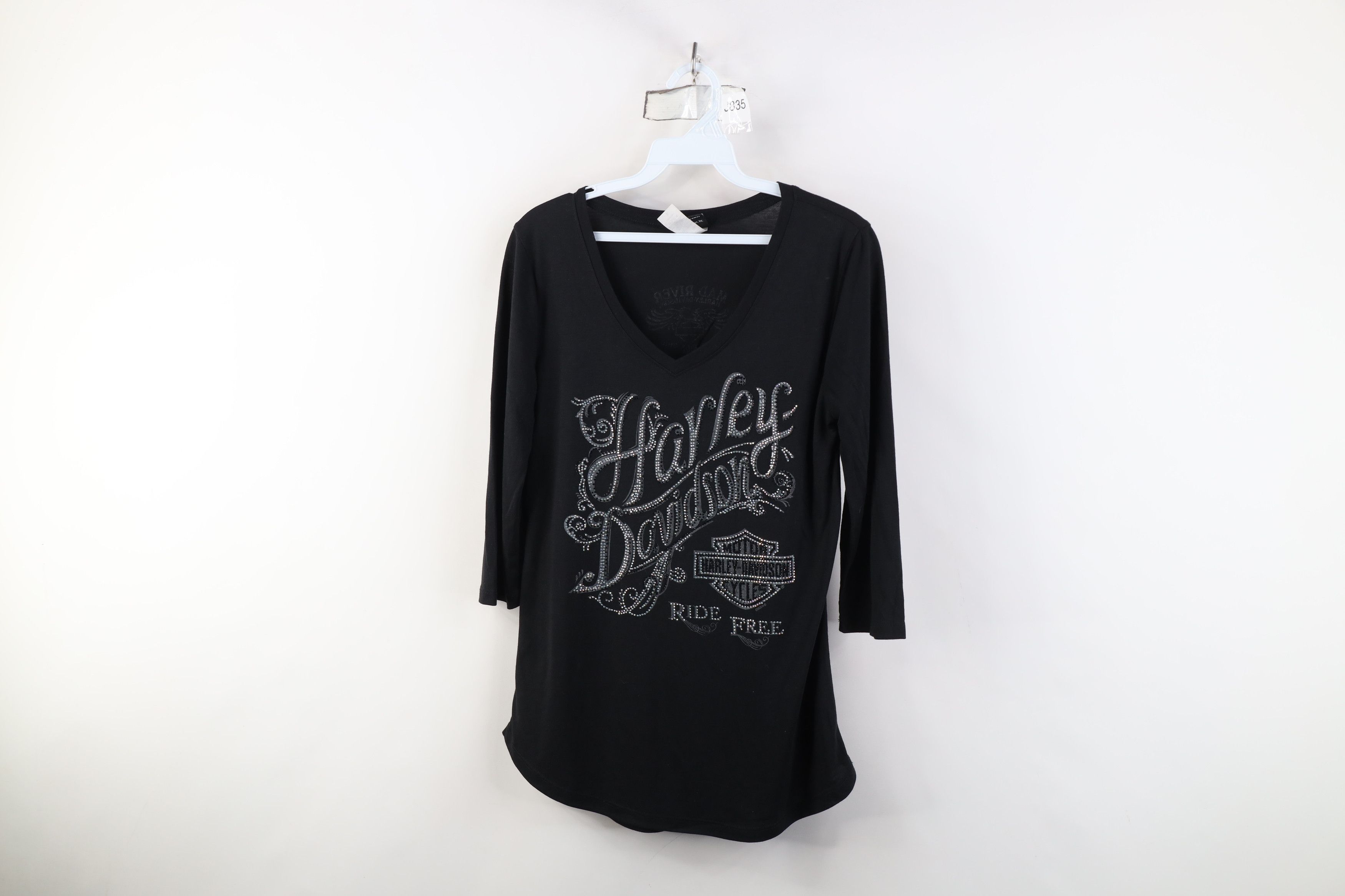 Harley Davidson Y2K Harley Davidson Sequin Knit Raglan T-Shirt Black Size S / US 4 / IT 40 - 1 Thumbnail