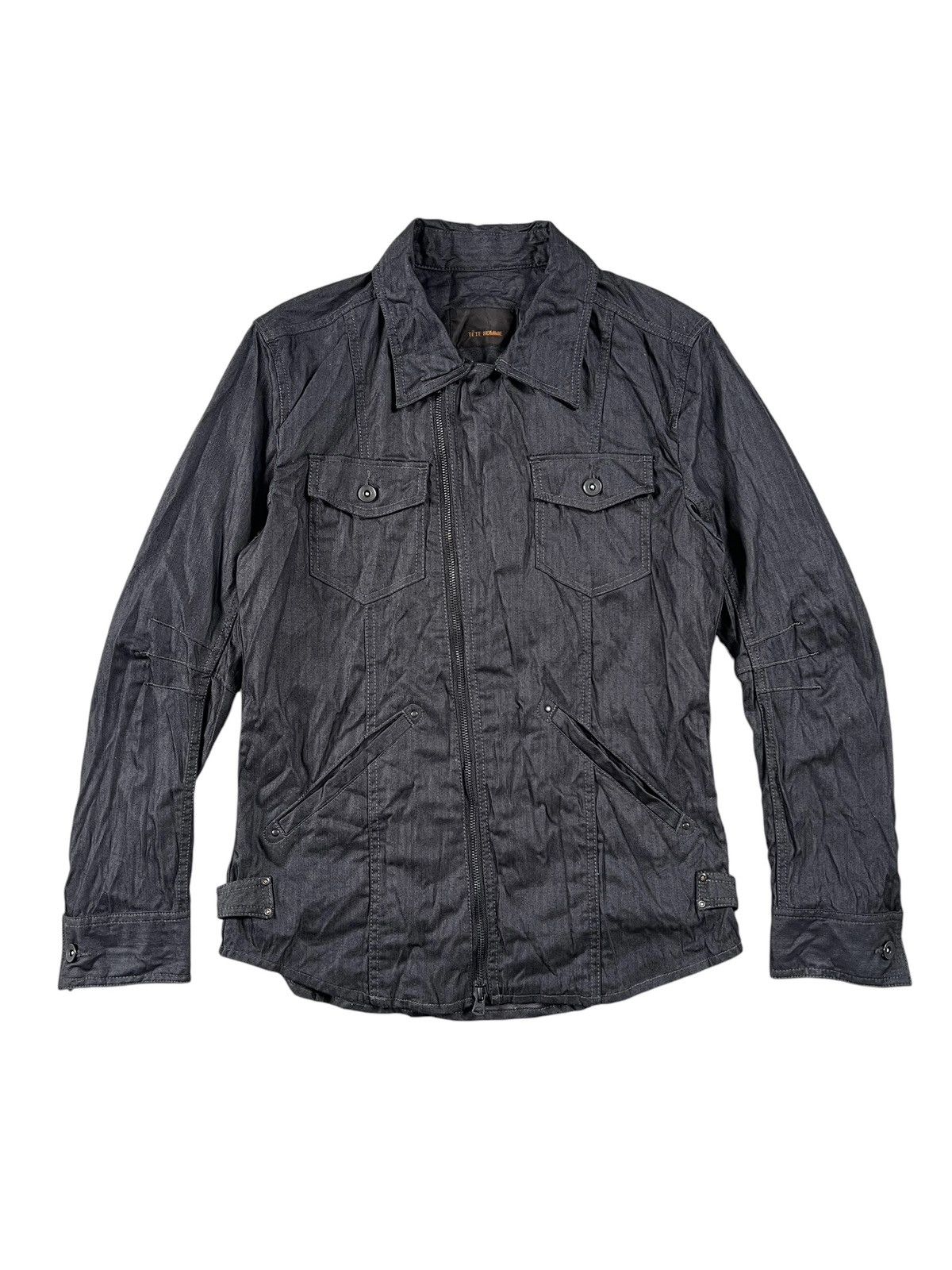 Issey Miyake 1990 Tete Homme Herringbone Twill Wrinkle Zipper Jacket Size US S / EU 44-46 / 1 - 1 Thumbnail