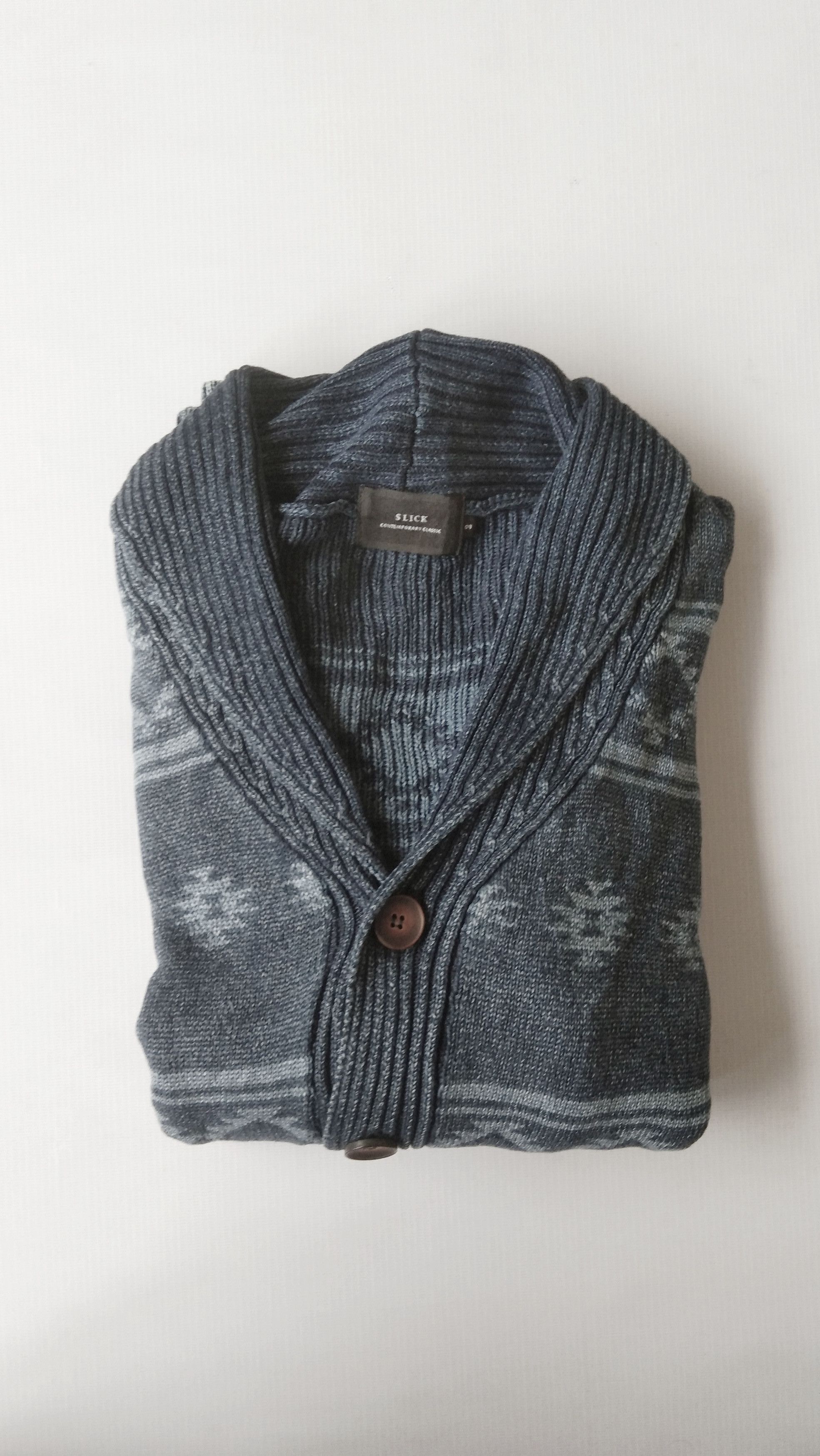 Slick shawcollar cardigan sweater