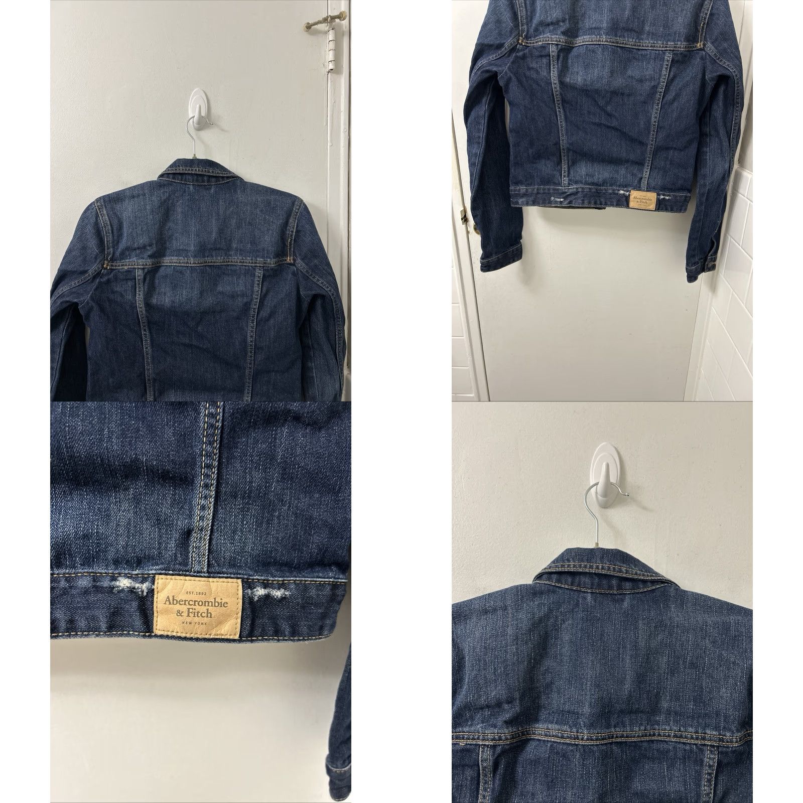 Abercrombie & Fitch Abercrombie & Fitch Denim Jacket Womens M Dark Wash Trucker Distressed Button Front Collared Classic Vintage No Size M / US 6-8 / IT 42-44 - 8 Thumbnail
