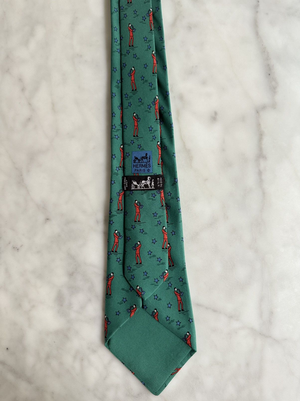 Hermes Hermes Tie 7551 SA Jazz Saxophonist Green 100% Silk MIFrance Size ONE SIZE - 3 Thumbnail