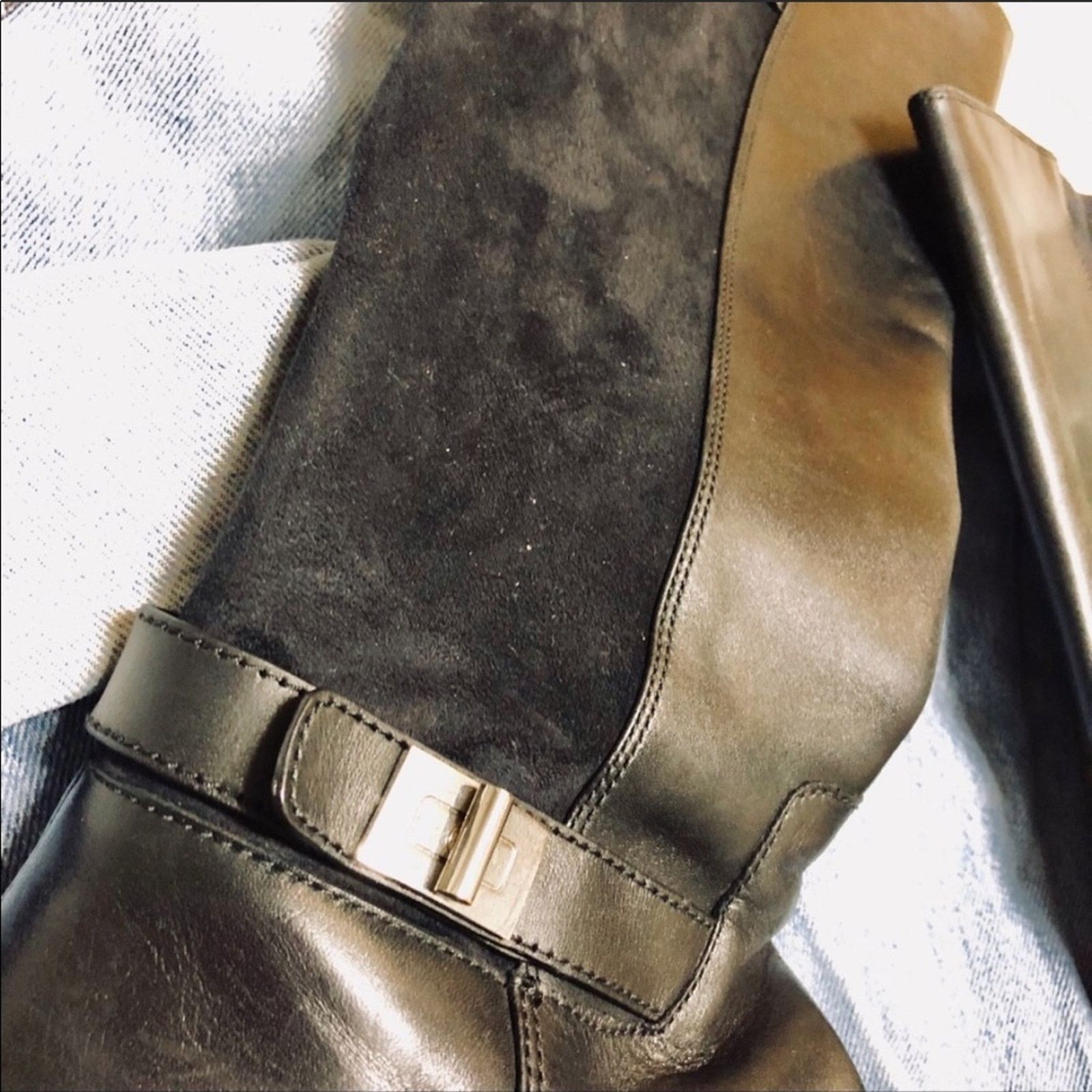 Cole Haan COLE HAAN Black Suede Leather Buckle Zip Knee Riding Boots Size US 11 / IT 41 - 3 Thumbnail