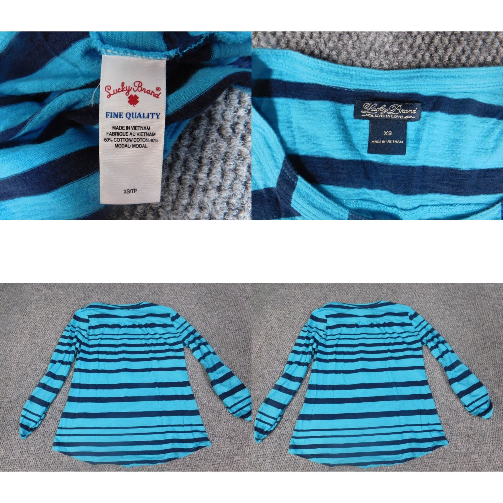 Lucky Brand Lucky Brand top Blouse XS Women Regular Blue Stripe Crew Neck Long Sleeve Pullover Casual Cotton Modal Down Basic Classic Stretch Size XS / US 0-2 / IT 36-38 - 8 Thumbnail