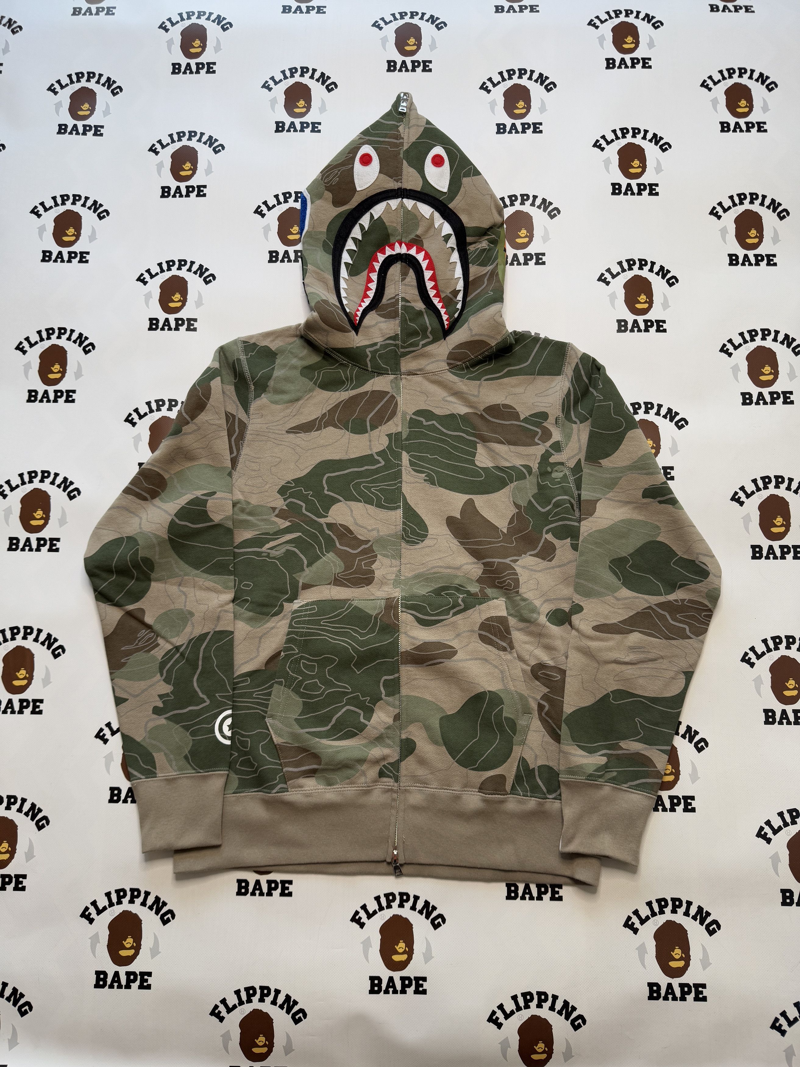 BAPE LAYERED LINE CAMO SHARK FULL ZIP HOODIE