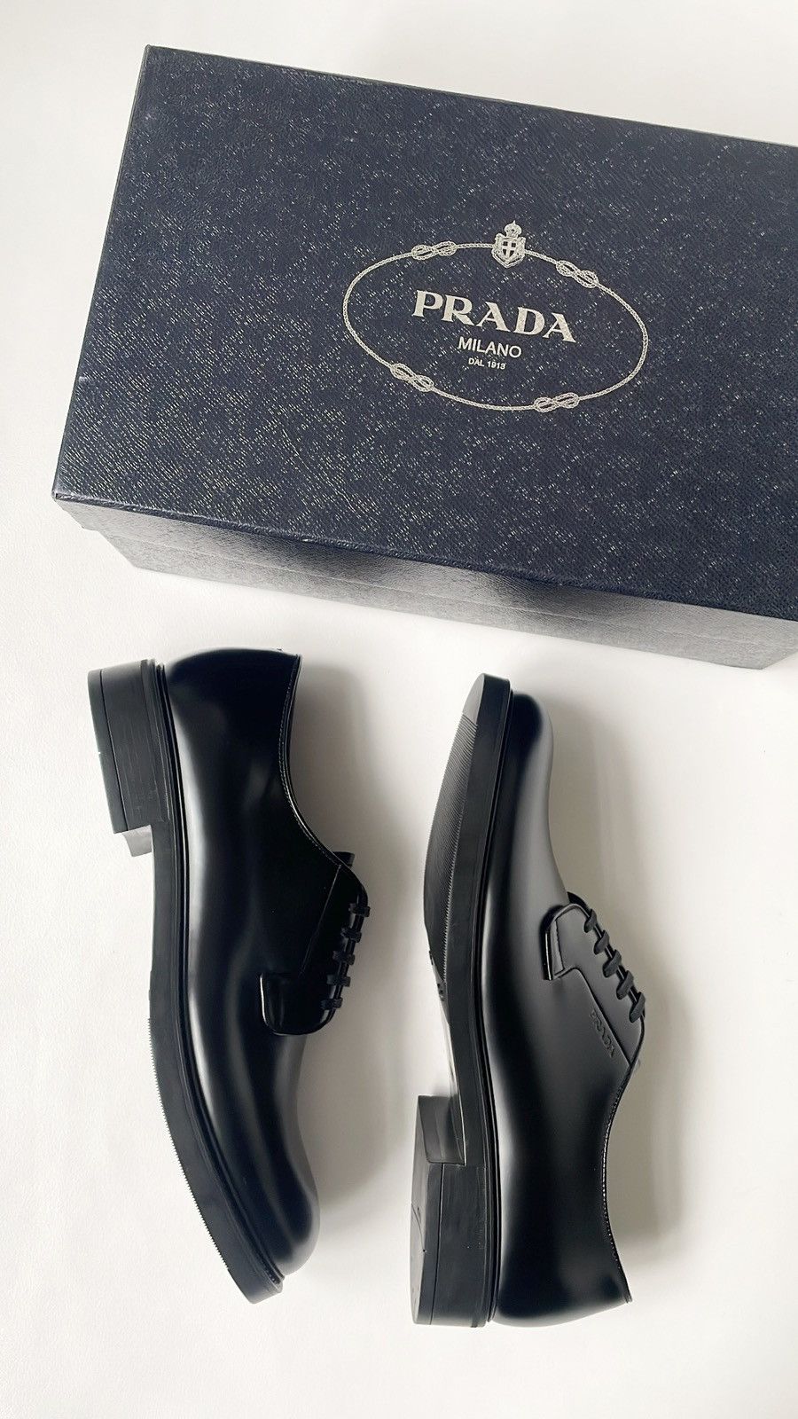 Prada Black Leather Derby Shoes Size US 9.5 / EU 42-43 - 16 Thumbnail