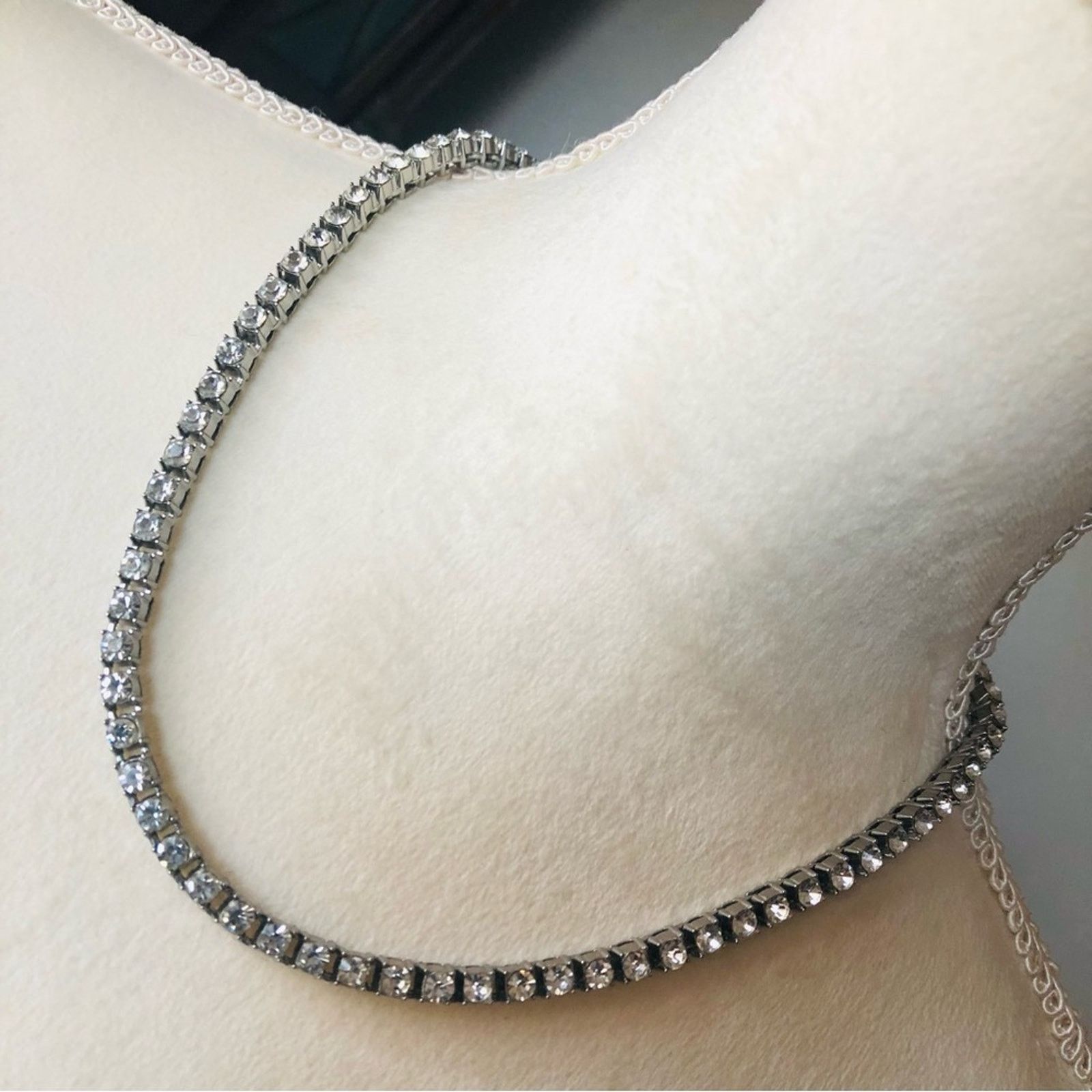 Jewelry Tennis prong set clear glass stone silver plated necklace Size ONE SIZE - 1 Thumbnail
