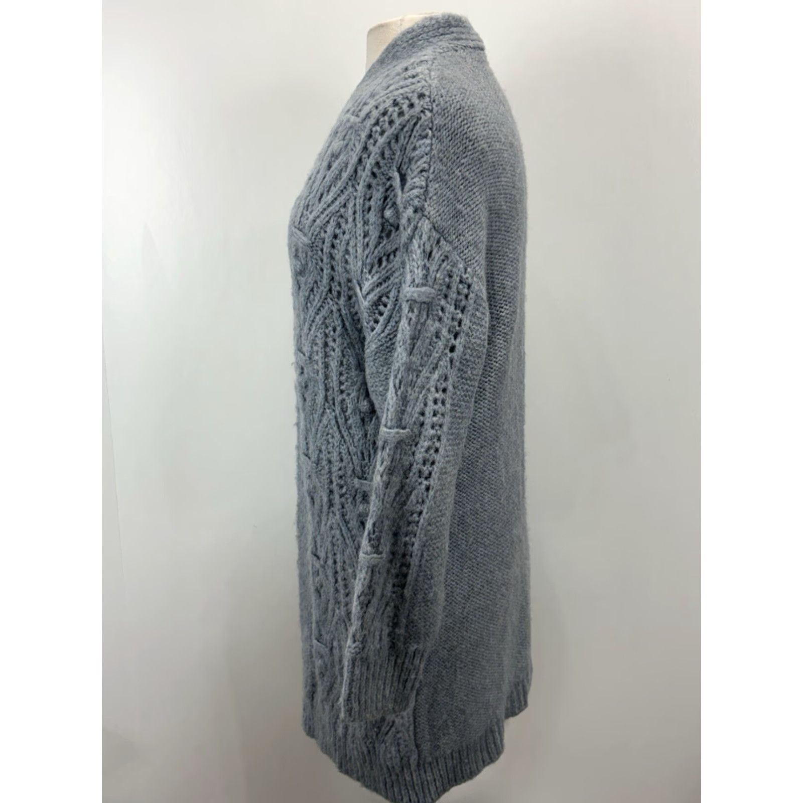 Anthropologie ANTHROPOLOGIE VINTAGE Nuria Long Cardigan Sweater XS Blue Fisherman Knit Open Womens Size XS / US 0-2 / IT 36-38 - 2 Thumbnail