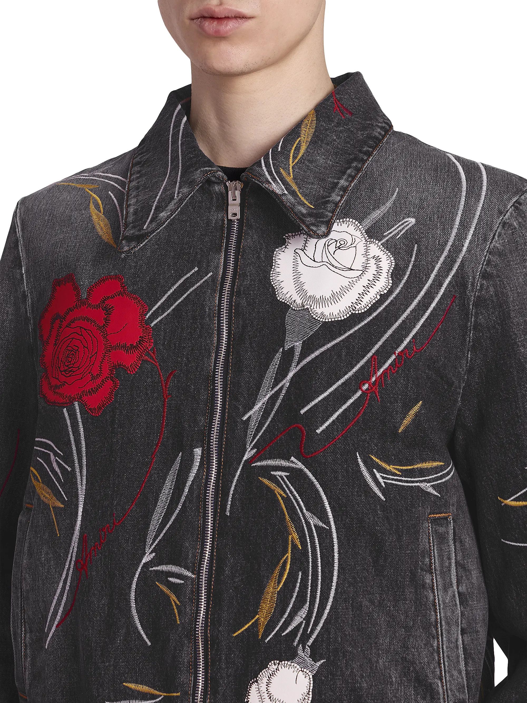 Amiri os11x1225 Floral Denim Blouson Jacket in Dusk Black Size US XL / EU 56 / 4 - 6 Thumbnail