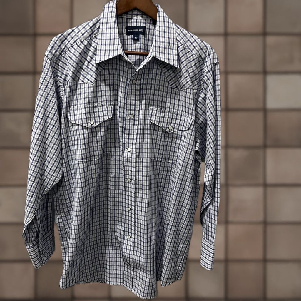 Vintage Panhandle Slim Men Pearl Snap Shirt Size L Large Blue Checked Shirt Size US L / EU 52-54 / 3 - 1 Thumbnail