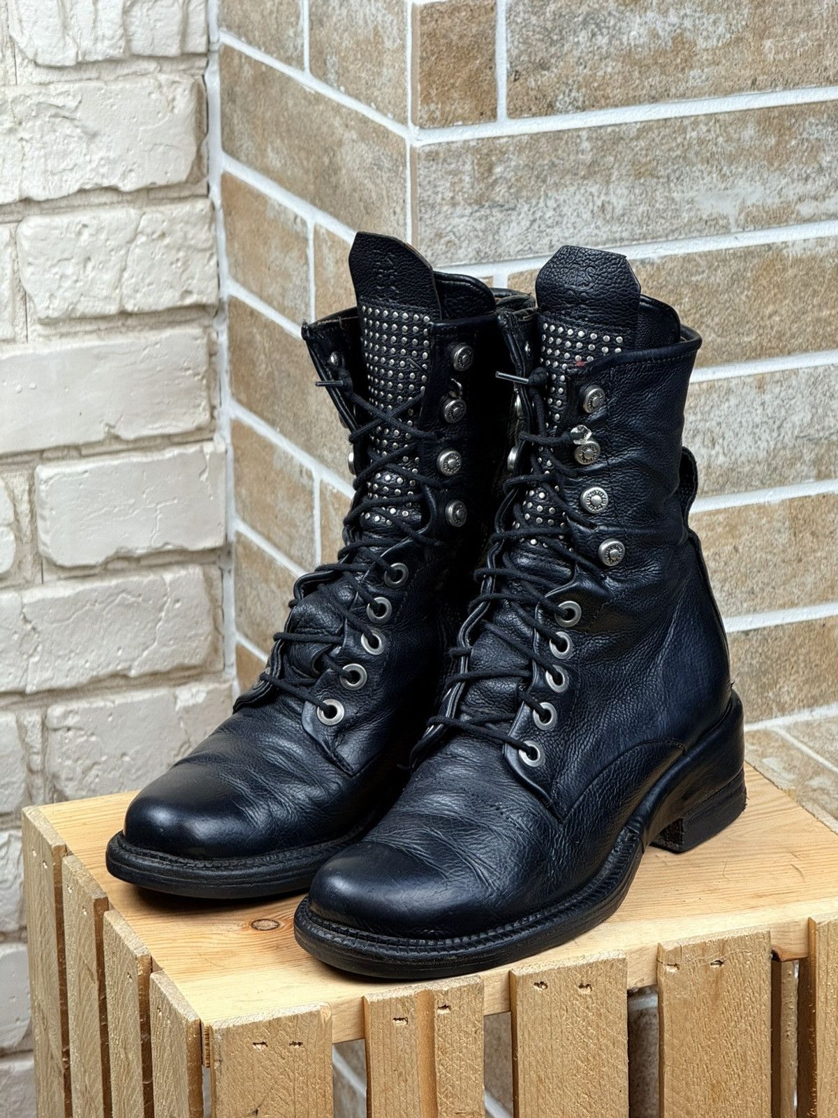 A.S.98 A.S98 Black Leather Zip Biker Combat Anant Garde Boots Size US 5.5 / IT 35.5 - 1 Thumbnail
