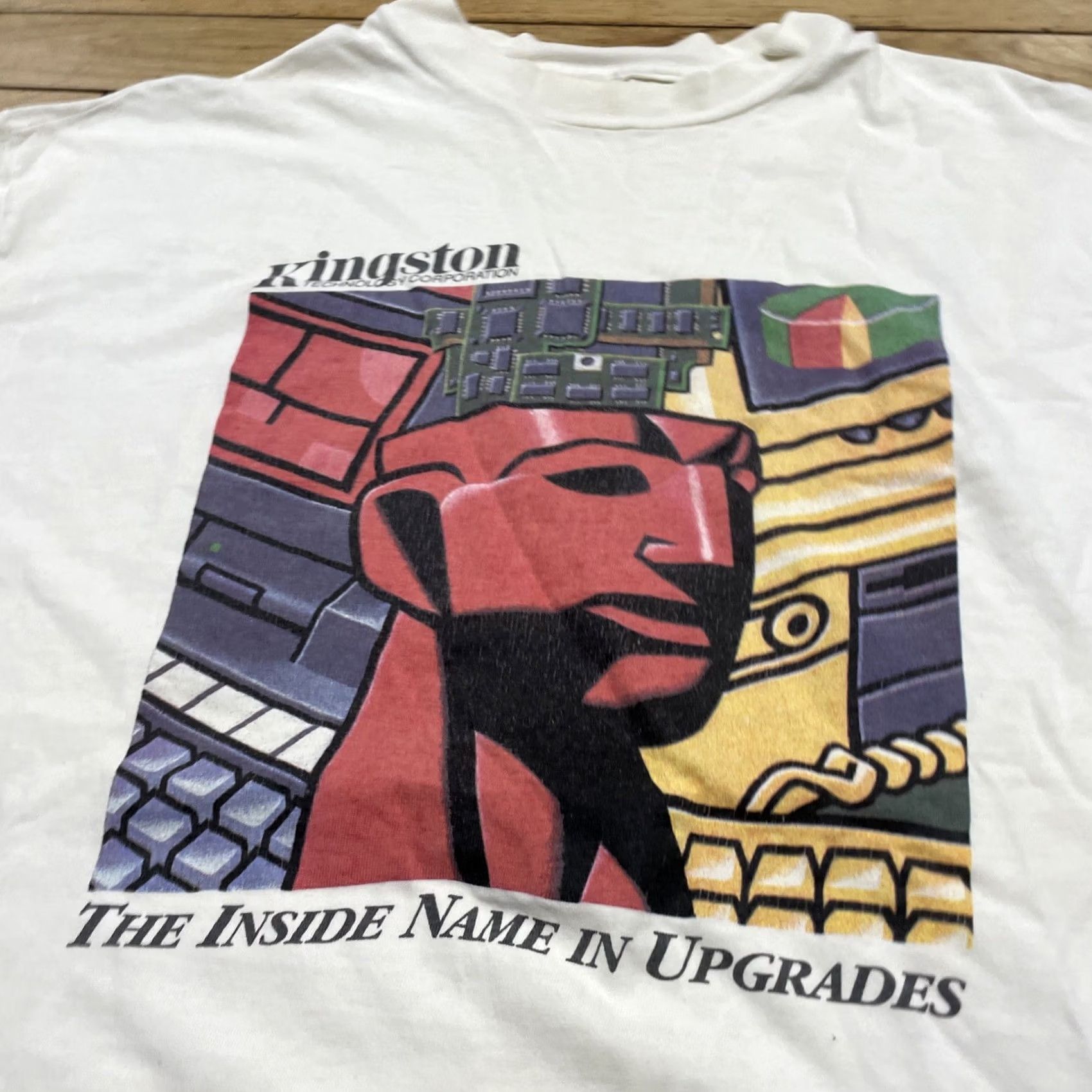 Hanes VINTAGE Kingston Technology Corp Memory White T-Shirt Men L 90s Single Stitch Graphic Print Hanes Mens Size US L / EU 52-54 / 3 - 4 Thumbnail