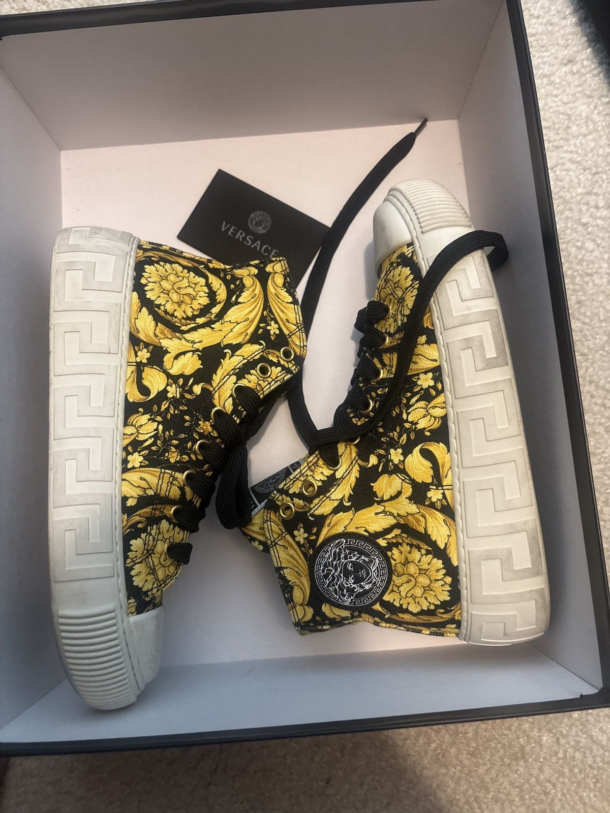 Versace Hightop black , gold , and yellow shoes Size US 7 / IT 37 - 7 Thumbnail