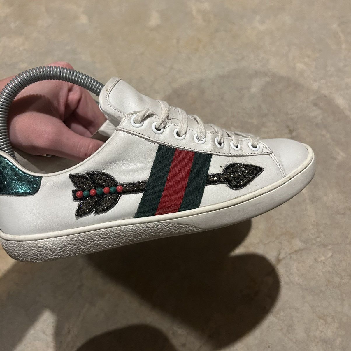 Designer × Gucci Gucci Ace Web Stripe Embroidered Arrow Leather Shoes US 5 Size US 5 / EU 37 - 7 Thumbnail