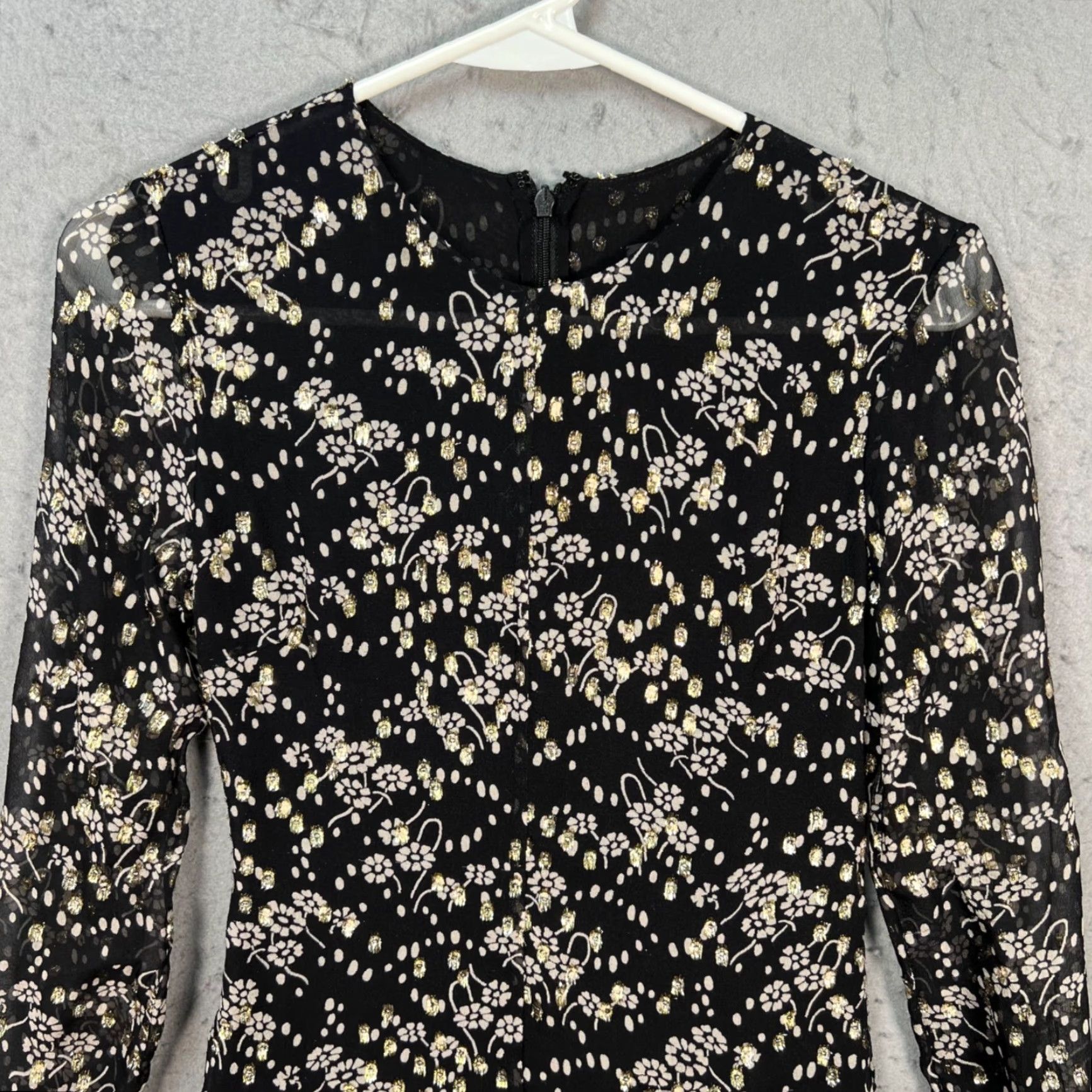 Vintage Jill Stuart Womens XS Black Floral Gold Metallic Long Sleeve Mini Dress Size XS / US 0-2 / IT 36-38 - 4 Thumbnail