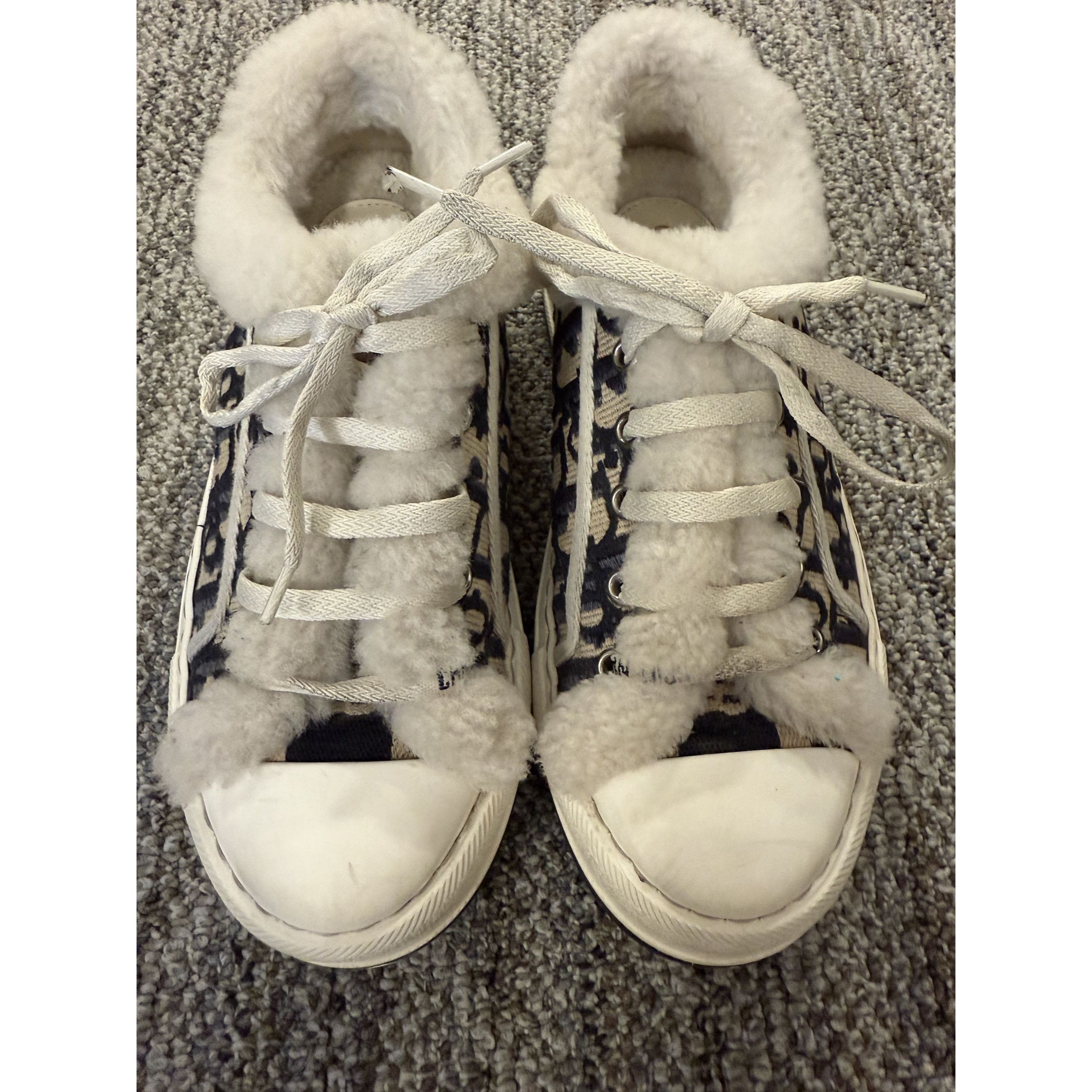 Dior Christian Dior Womens Navy & White Shearling Lined Canvas Sn Size US 7 / IT 37 - 5 Thumbnail