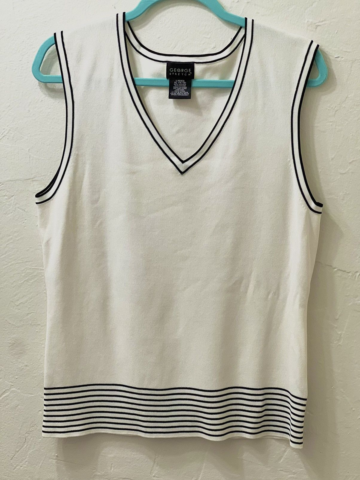 George White and Black Striped Sleeveless Sweater Vest Size XL / US 12-14 / IT 48-50 - 1 Thumbnail