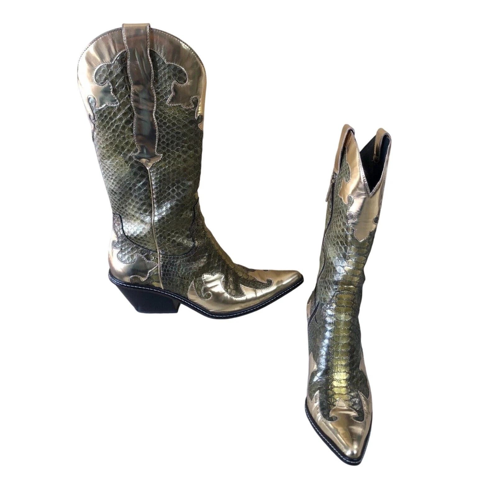 Donald Pliner Donald Pliner Western Metallic Snake Leather Boot $695 Size US 8.5 / IT 38.5 - 2 Thumbnail