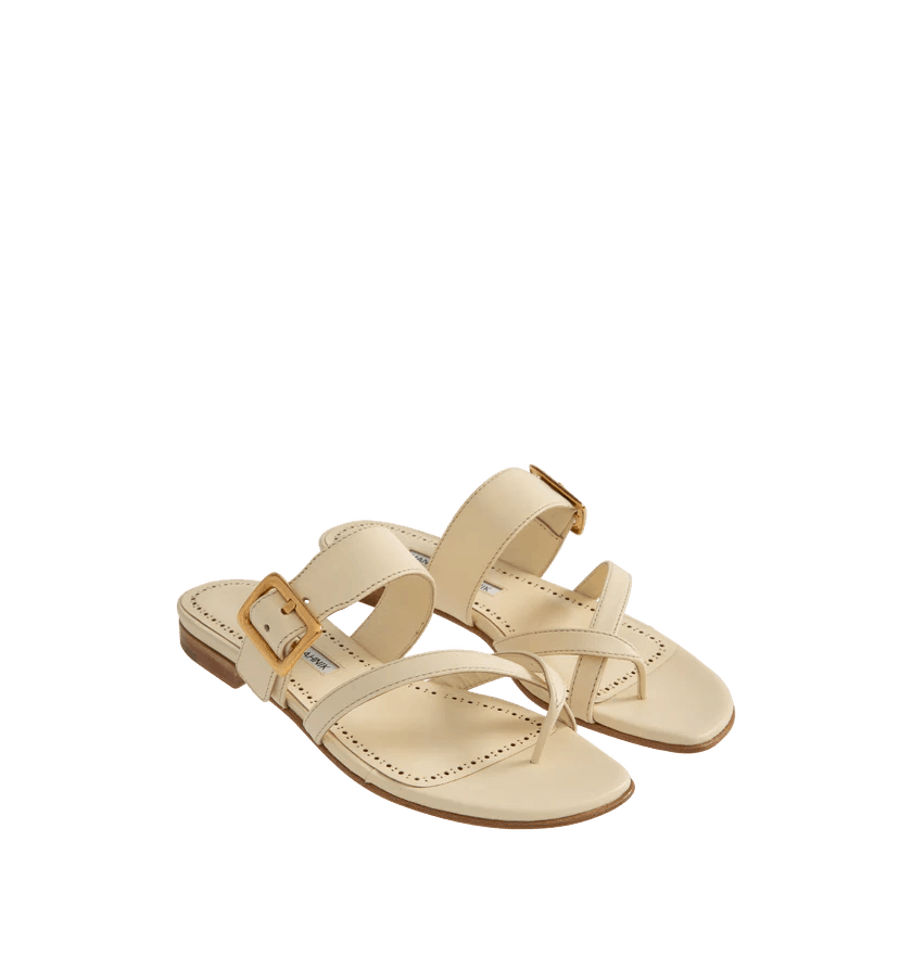 Manolo Blahnik o1h1sh11225 Thalusa Flat Sandals in Light Beige Size US 6.5 / IT 36.5 - 2 Thumbnail