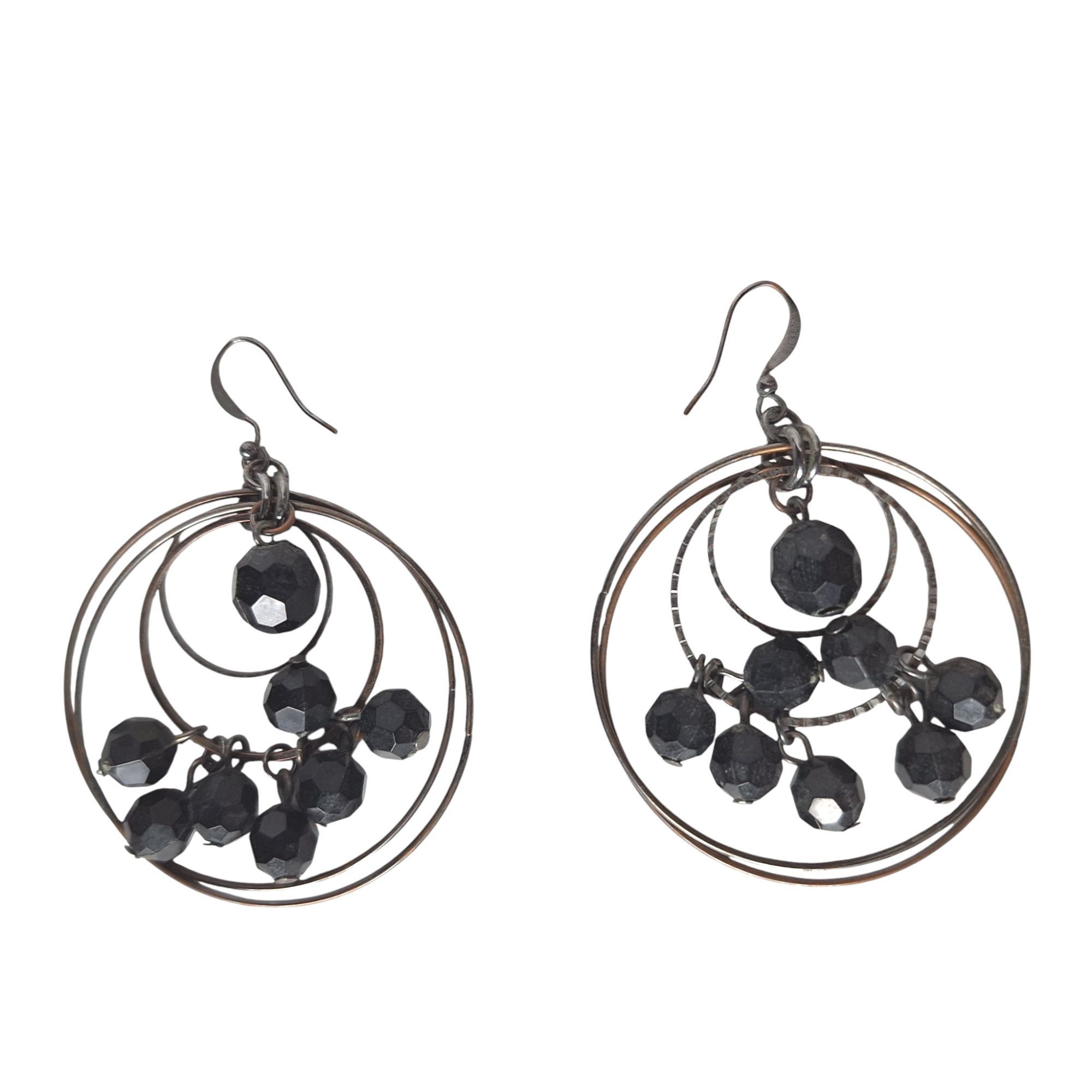 Other Vintage Black Faceted Bead Multi Hoop Dangle Earrings Gothic Size ONE SIZE - 1 Thumbnail
