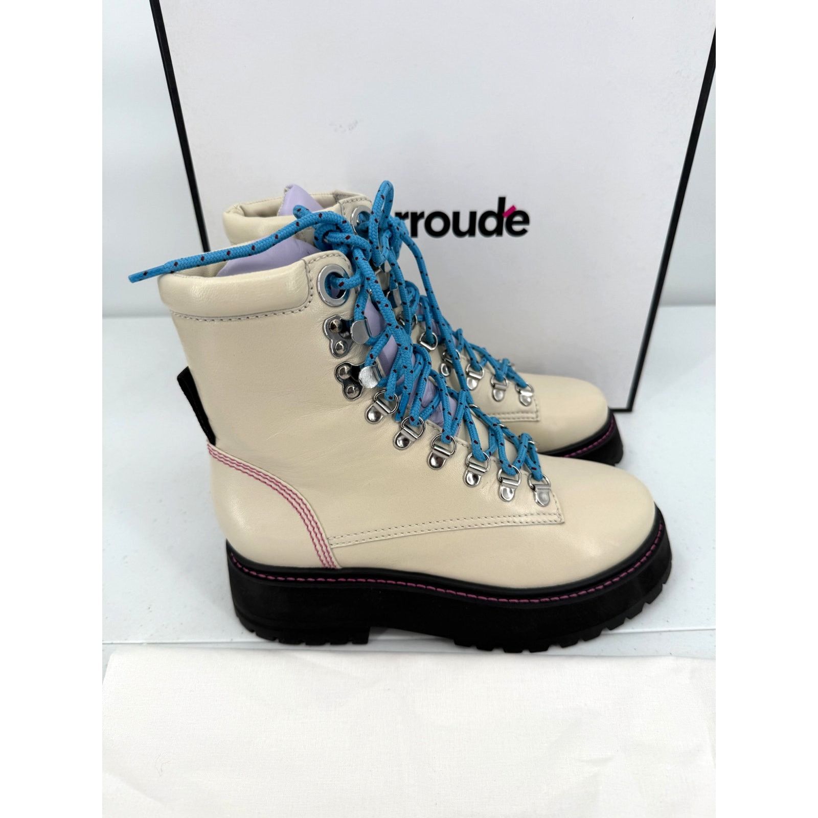 Larroude NEW Larroude Jordan Leather Lace Up Ivory Combat Boots Size US 5.5 / IT 35.5 - 3 Thumbnail