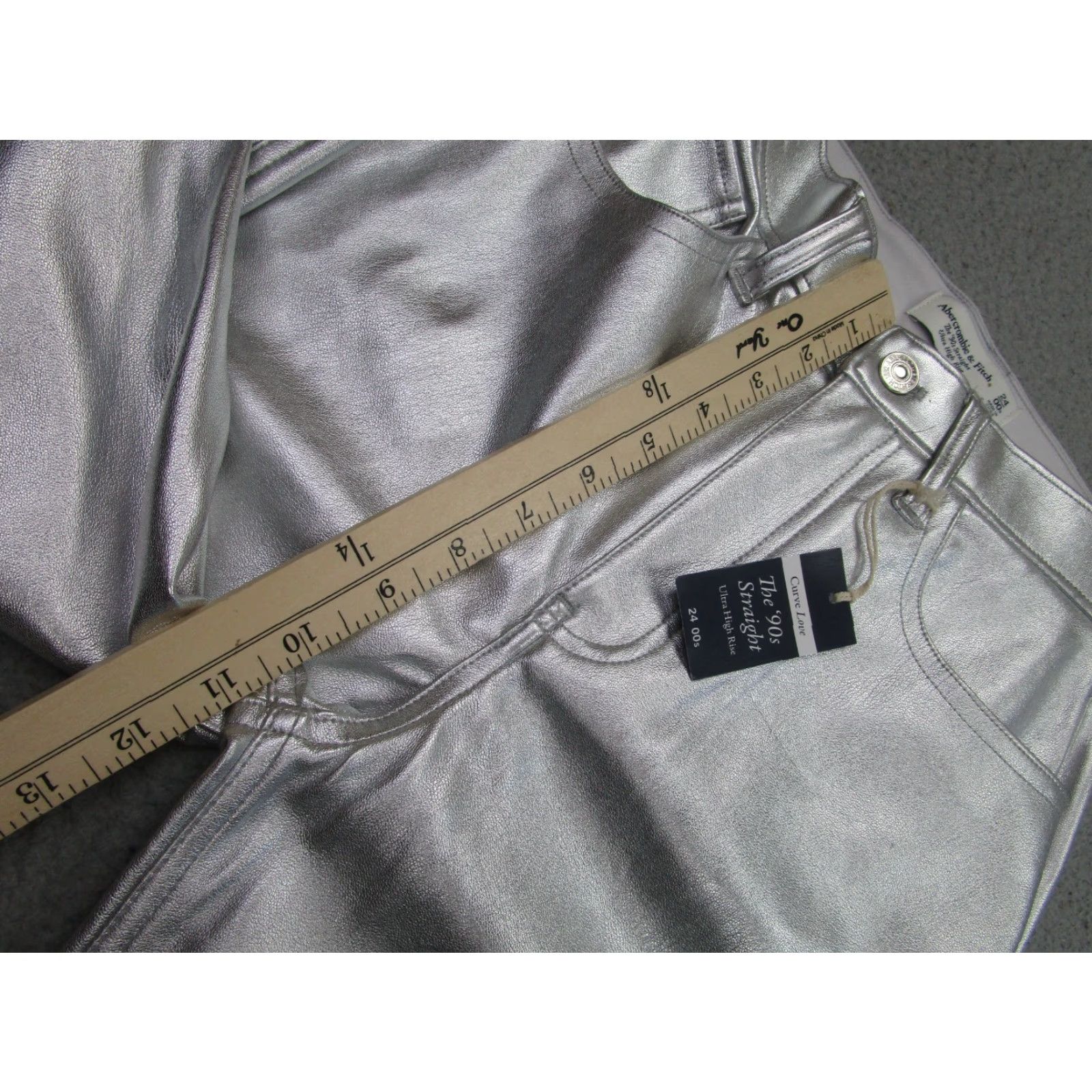Abercrombie & Fitch Abercrombie & Fitch Vegan Leather Pants Womens 25 Ultra High Rise 90s Silver Khakis Straight Modern Vintage: No Size 24" / US 00 / IT 34 - 7 Thumbnail