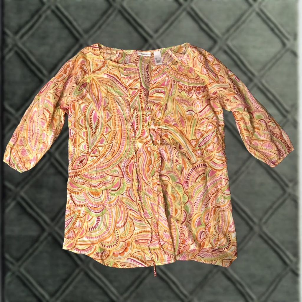 CO liz and co Blouse Women Top L Multicolor 3/4 Sleeve Sheer NWT b504 Size L / US 10 / IT 46 - 1 Thumbnail