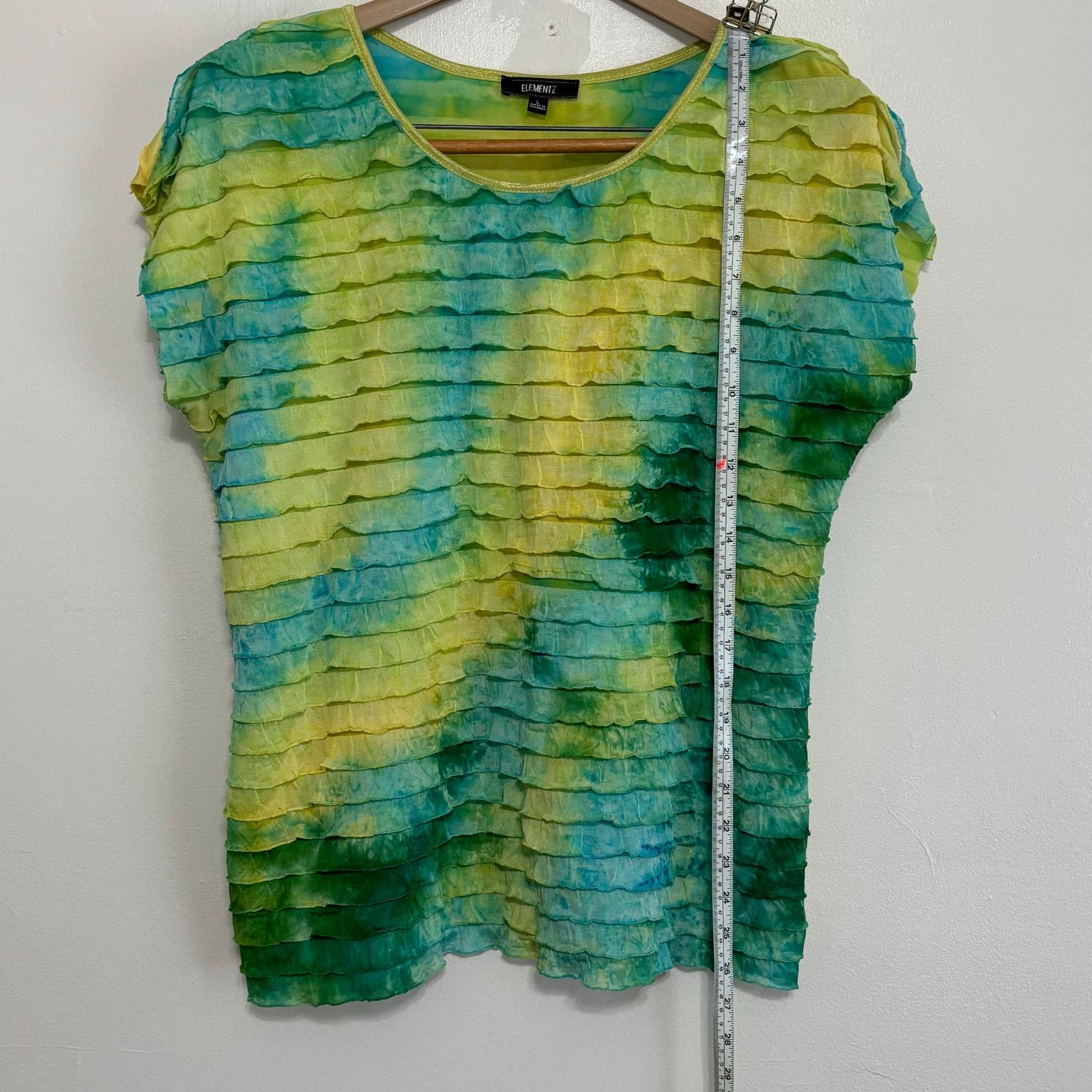 Other Elementz Tie Dye Ruffle Layer Shirt Blue Yellow Green Size L / US 10 / IT 46 - 3 Thumbnail