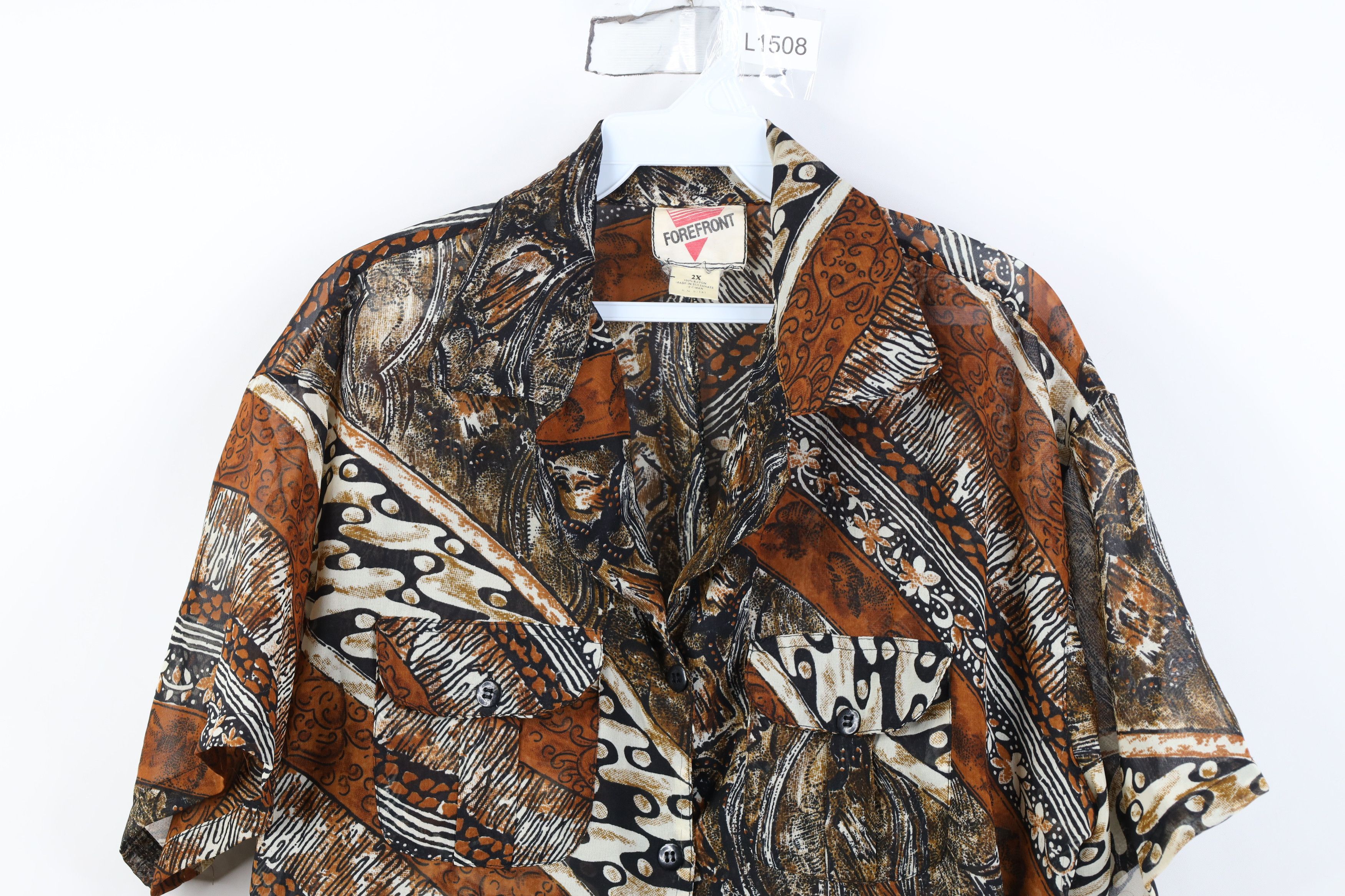 Vintage Vintage 90s Streetwear Gabardine Safari Bush Button Shirt Size XXL / US 16-18 / IT 52-54 - 2 Thumbnail