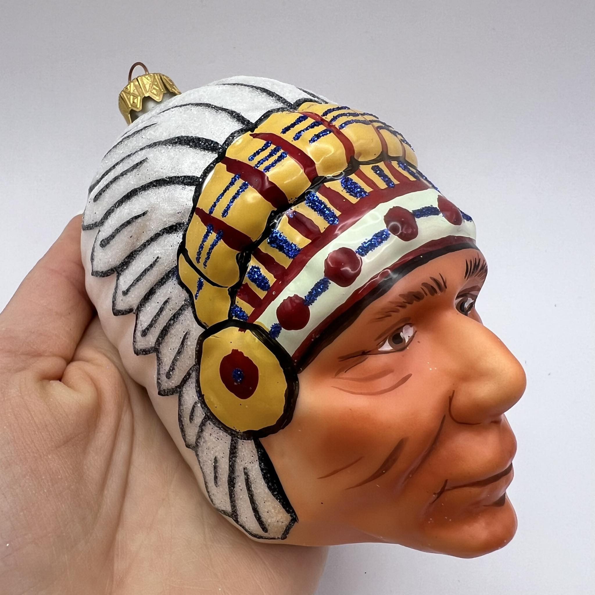 Xmas Tree Hanging Glass Indian Native American Hand Painted