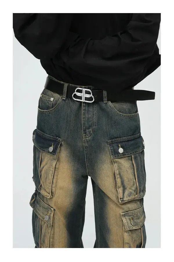 VIBE Retro washed distressed workwear loose wide leg jeans Size US 32 / EU 48 - 7 Thumbnail