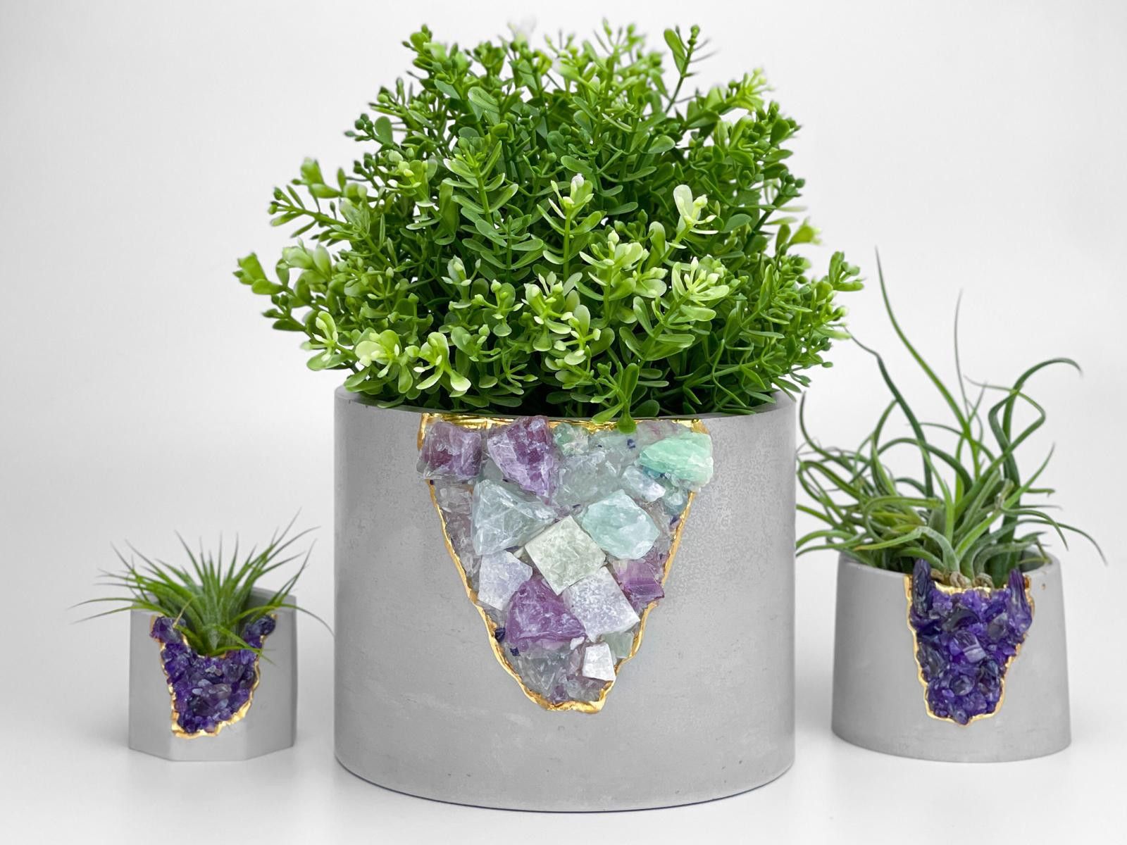 Other Large Geode Planter Big Rainbow Fluorite Crystal Planter Pot Size ONE SIZE - 2 Thumbnail