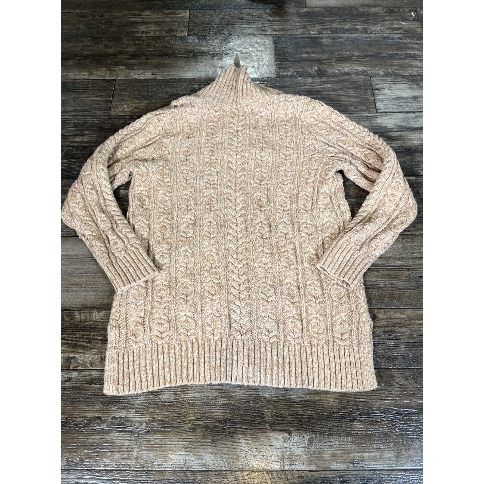 Lands' End Lands' End Sweater Womens L Beige Shawl Collar Cable Knit Cotton Wool Blend Pullover Knit All Seasons Casual Classic Womens Size L / US 10 / IT 46 - 5 Thumbnail