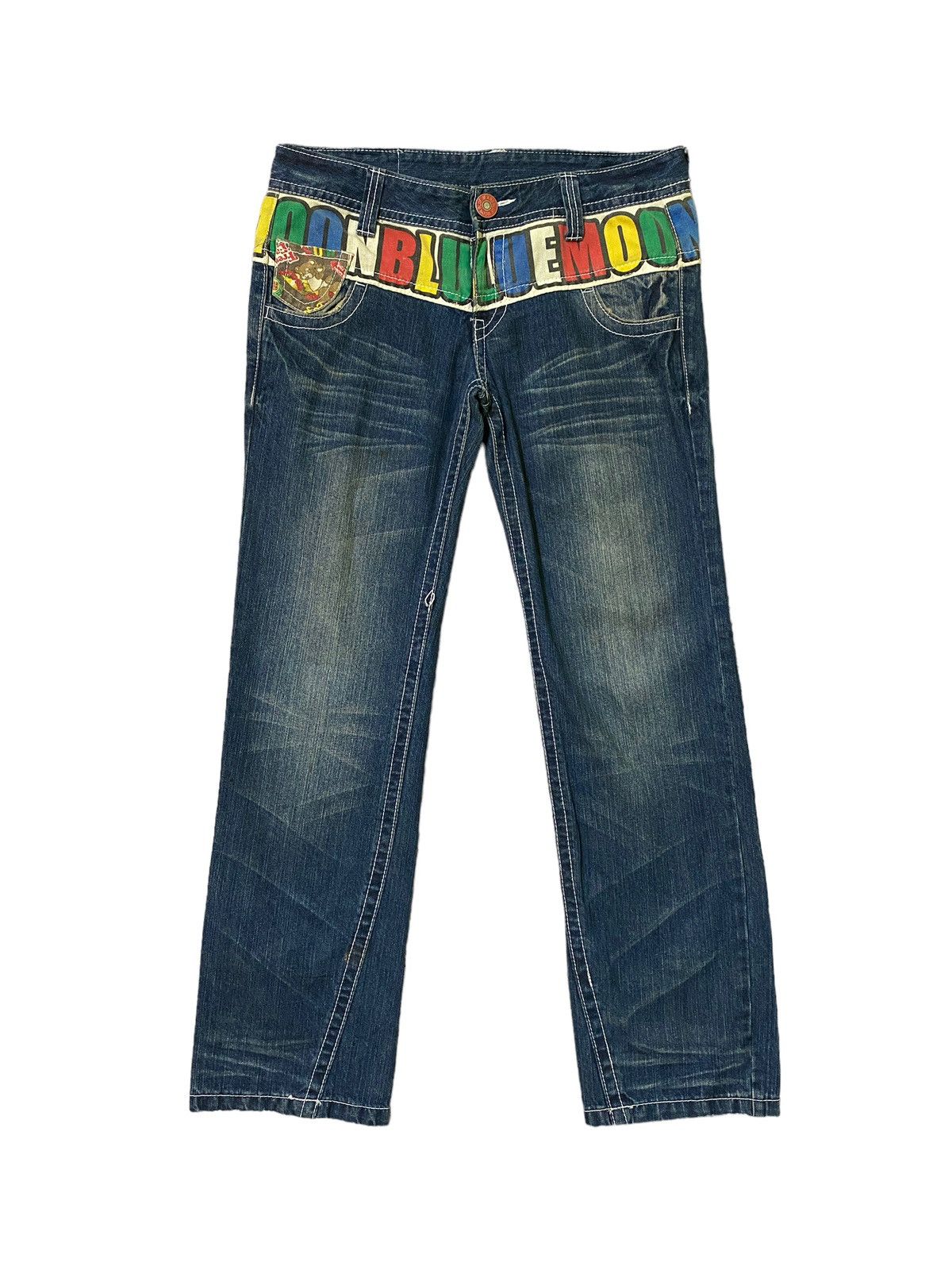 Japanese Brand × Vintage VINTAGE BLUE MOON BLUE SPELL OUT CLAWMARK LOW WAIST DENIM Size US 34 / EU 50 - 1 Thumbnail