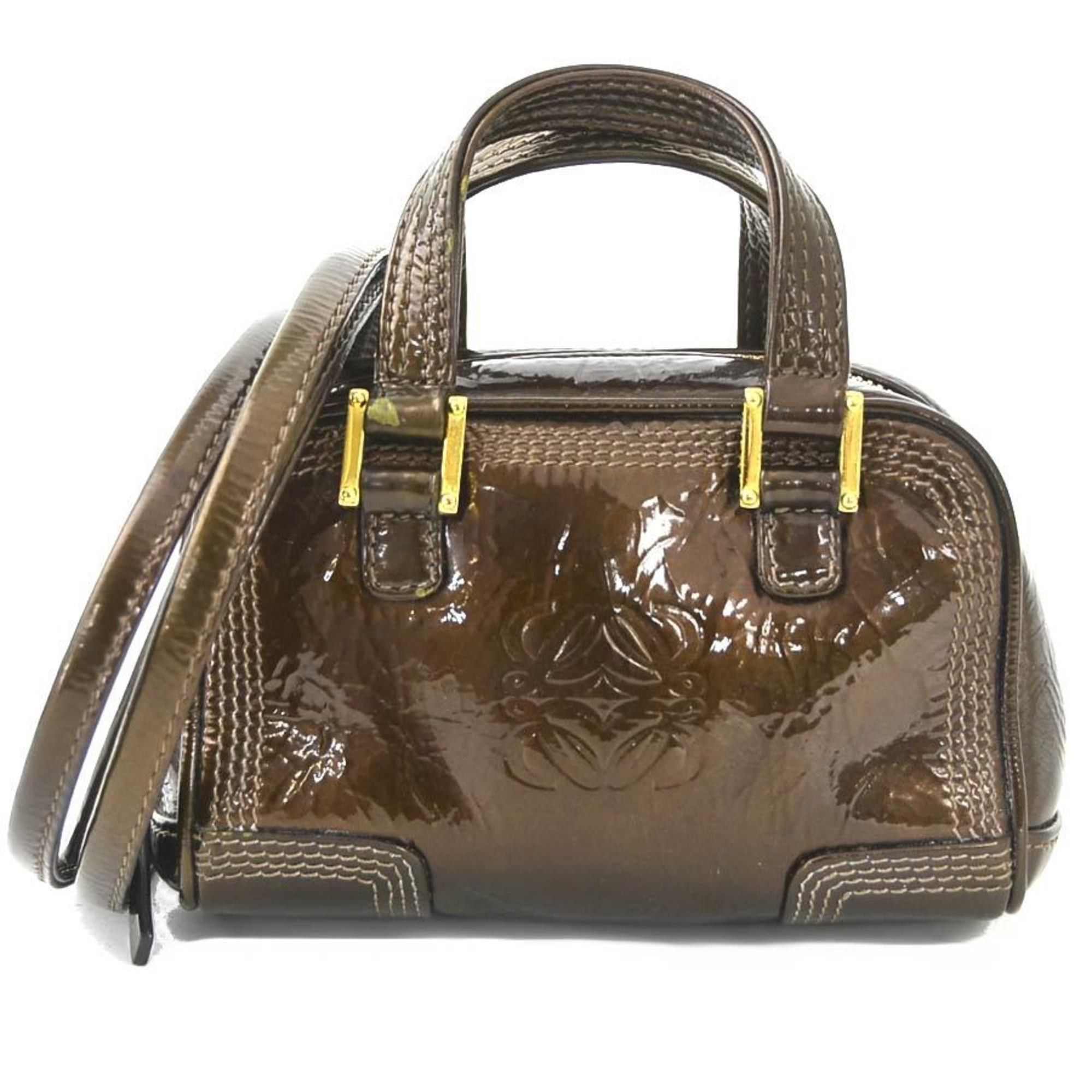 LOEWE shoulder bag mini handbag anagram enamel brown gold ladies e60377a