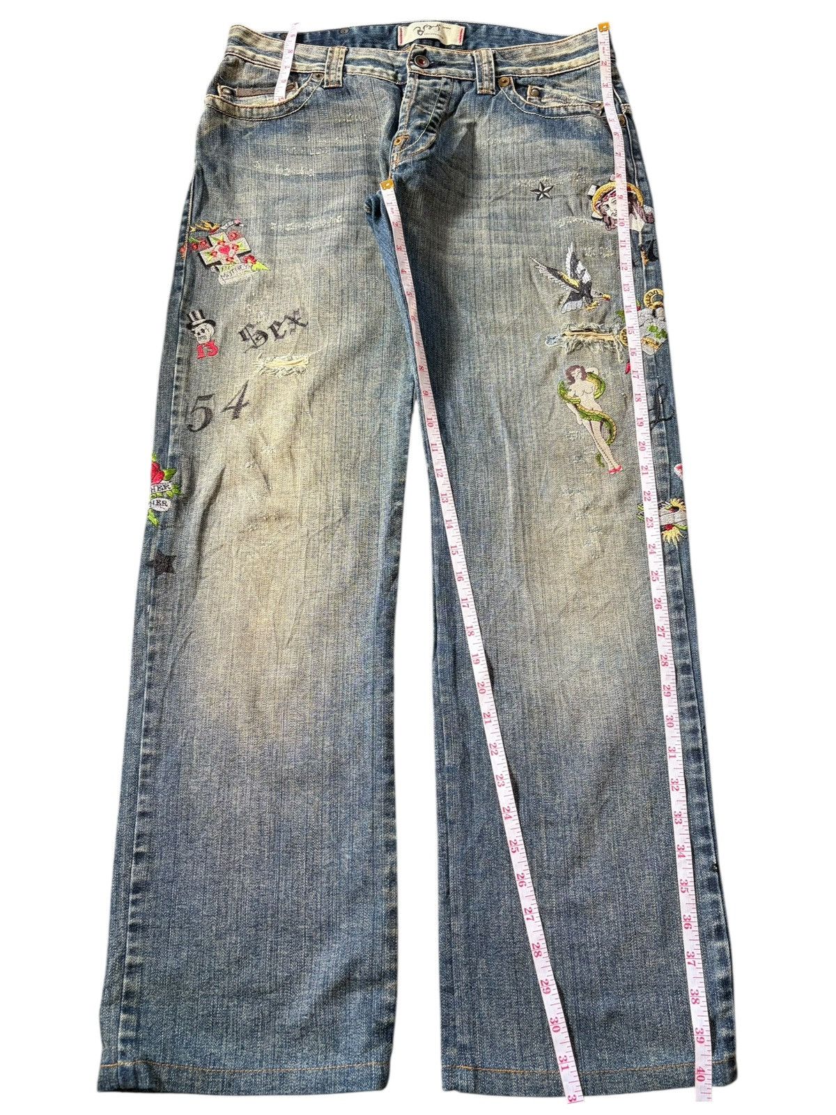 Ed Hardy Vintage Japanese Brand Punk Embroidered Loose Jeans Size US 33 - 7 Thumbnail