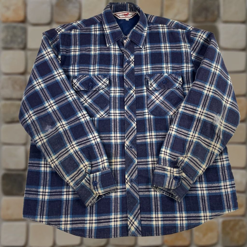 Vintage Youngbloods Vintage Plaid Shirt Mens Large Blue Cotton Quilted Lining Camp Workwear Casual Shirt Size US L / EU 52-54 / 3 - 1 Thumbnail