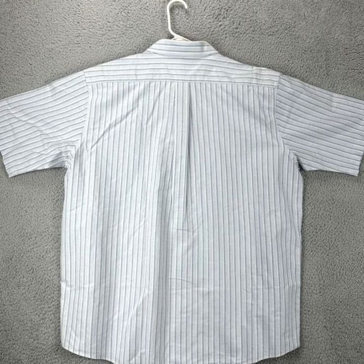 Vintage L.L. Bean Dress Shirt Men 17.5 Blue Double Stripe Wrinkle Resistant Pocket Short Sleeve Size 48R - 2 Thumbnail