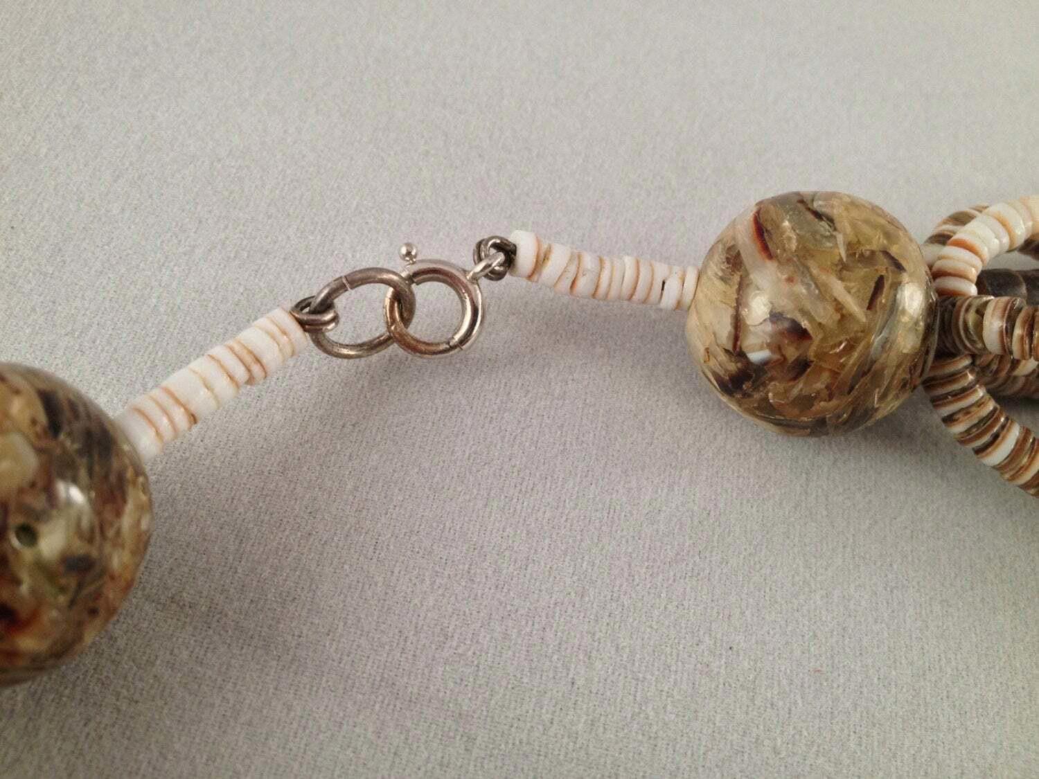 Handmade Multi Strand Ostrich Eggshell Lucite Heishi Bead Necklace Size ONE SIZE - 4 Thumbnail