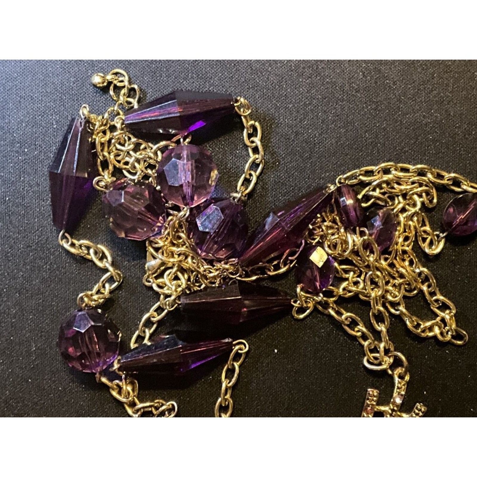 Other Dbl Layered Gold Tone Necklace Cross & Purple Lucite Beads Size ONE SIZE - 2 Thumbnail