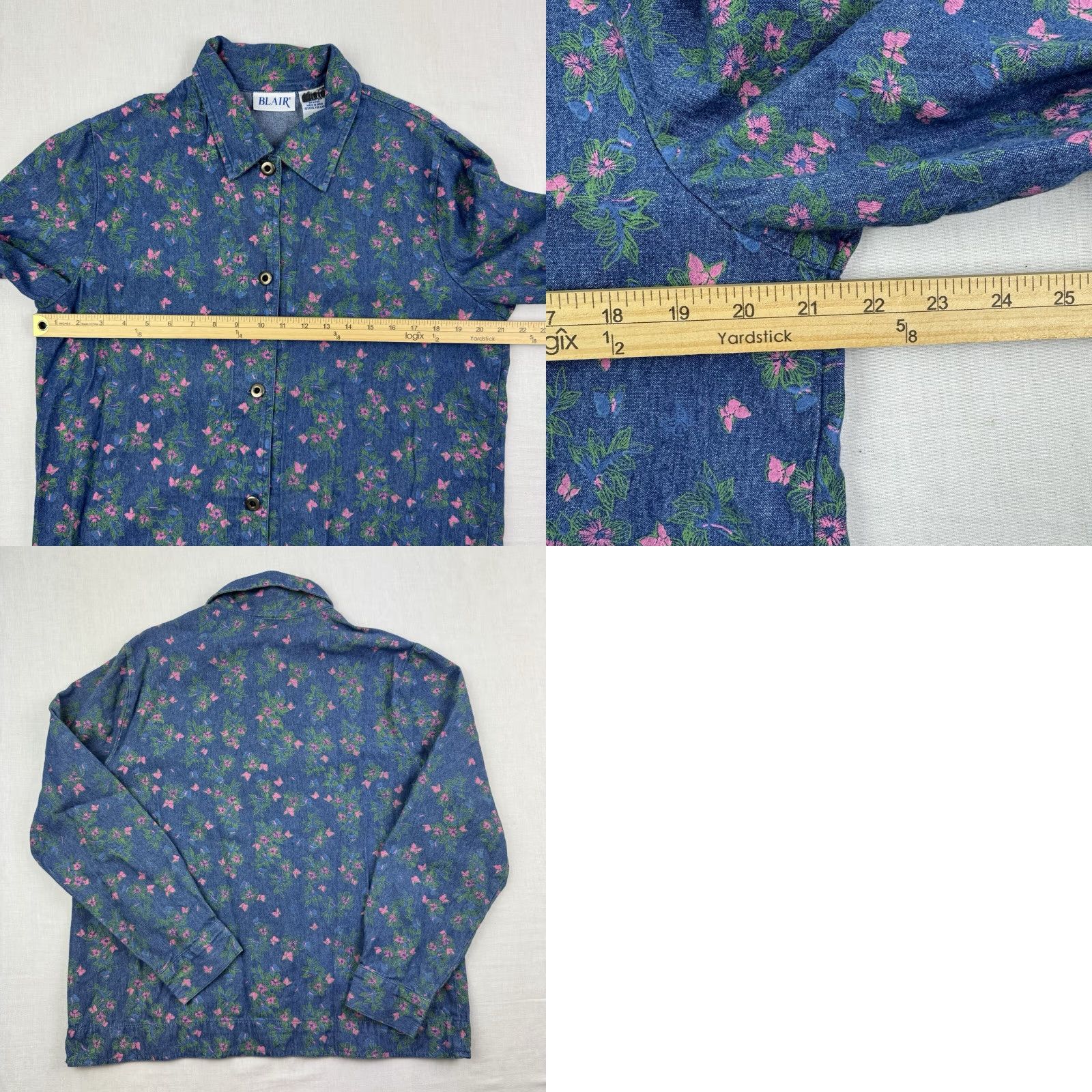 Blair VINTAGE Blair Floral Denim Button-Up Shirt Womens M Blue Cotton 90s Y2K Nature Flower Shirt Womens Medium Size M / US 6-8 / IT 42-44 - 8 Thumbnail