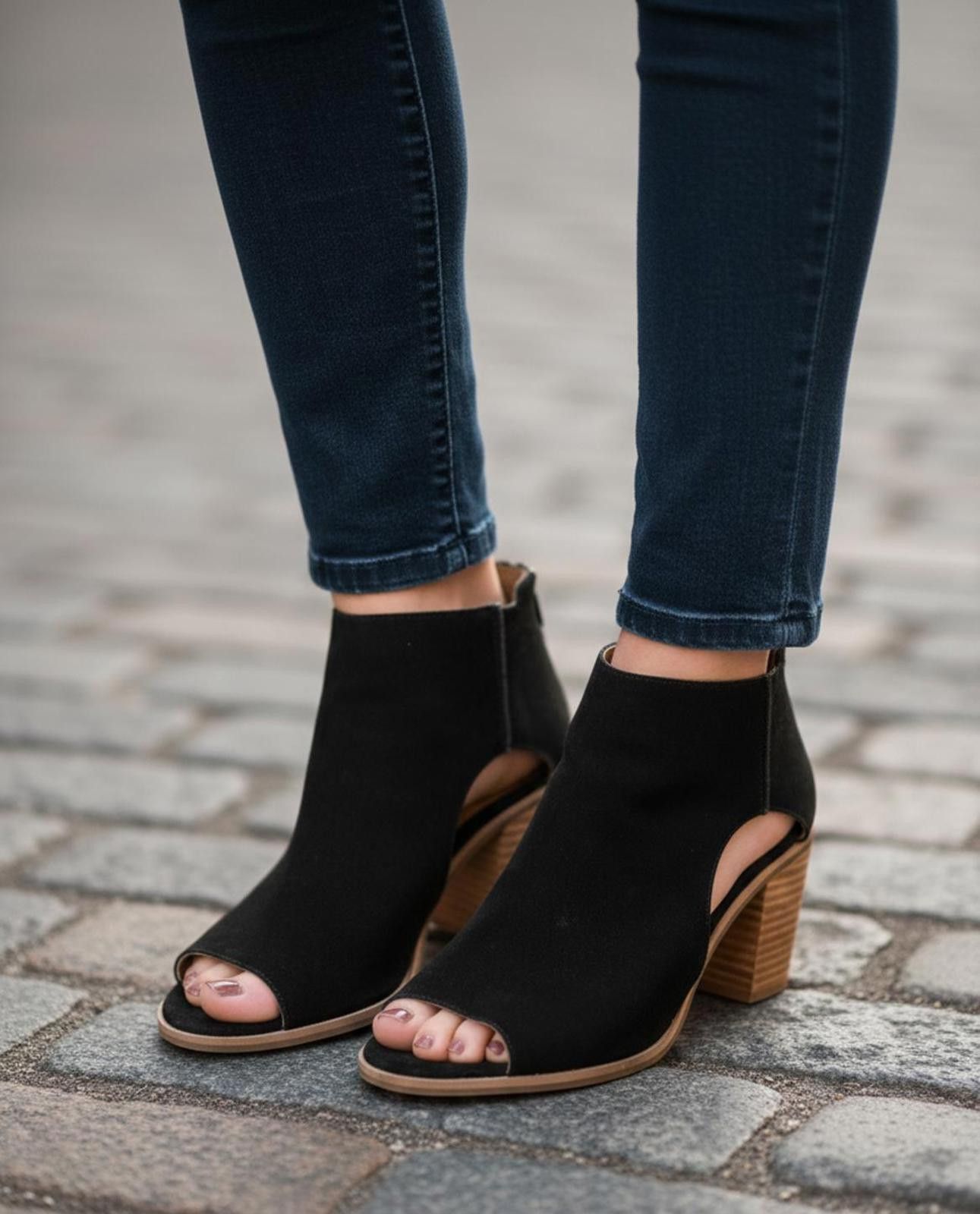Lucky Brand Lucky Brand Black Suede Peep Toe Ankle Boots Block Heel 8.5 Size US 8.5 / IT 38.5 - 1 Thumbnail