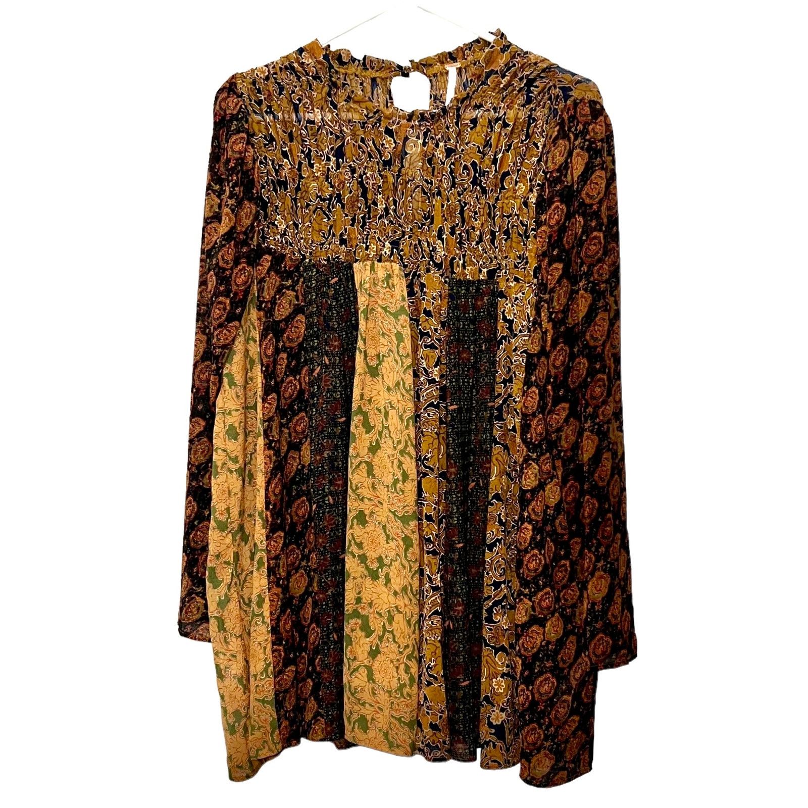 Free People Free People Merrie Mix Print Tunic Fall Colors Smocked SM Size S / US 4 / IT 40 - 2 Thumbnail