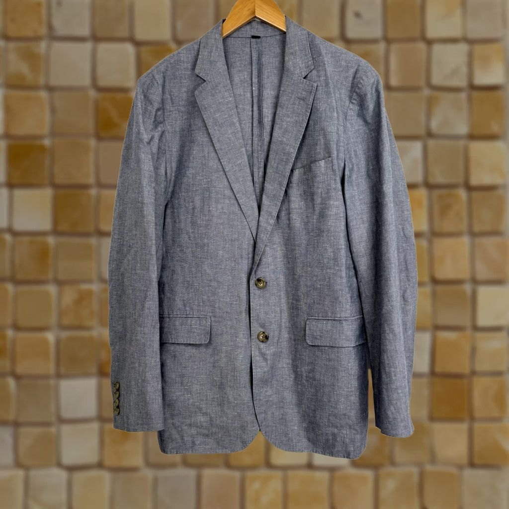 J.Crew J.CREW Blazer Mens 40L Blue Linen Cotton Slim Fit Single-Breasted Notch Lapel 2-Button Long Woolless Tweed Jacket Front Flat Front Chest 40 in Size 40R - 1 Thumbnail